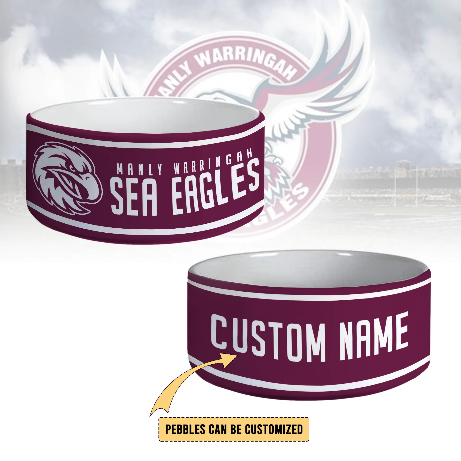 Auspiritmerch Manly Warringah Sea Eagles Personalized Ceramic Pet Bowl Gift For Fans
