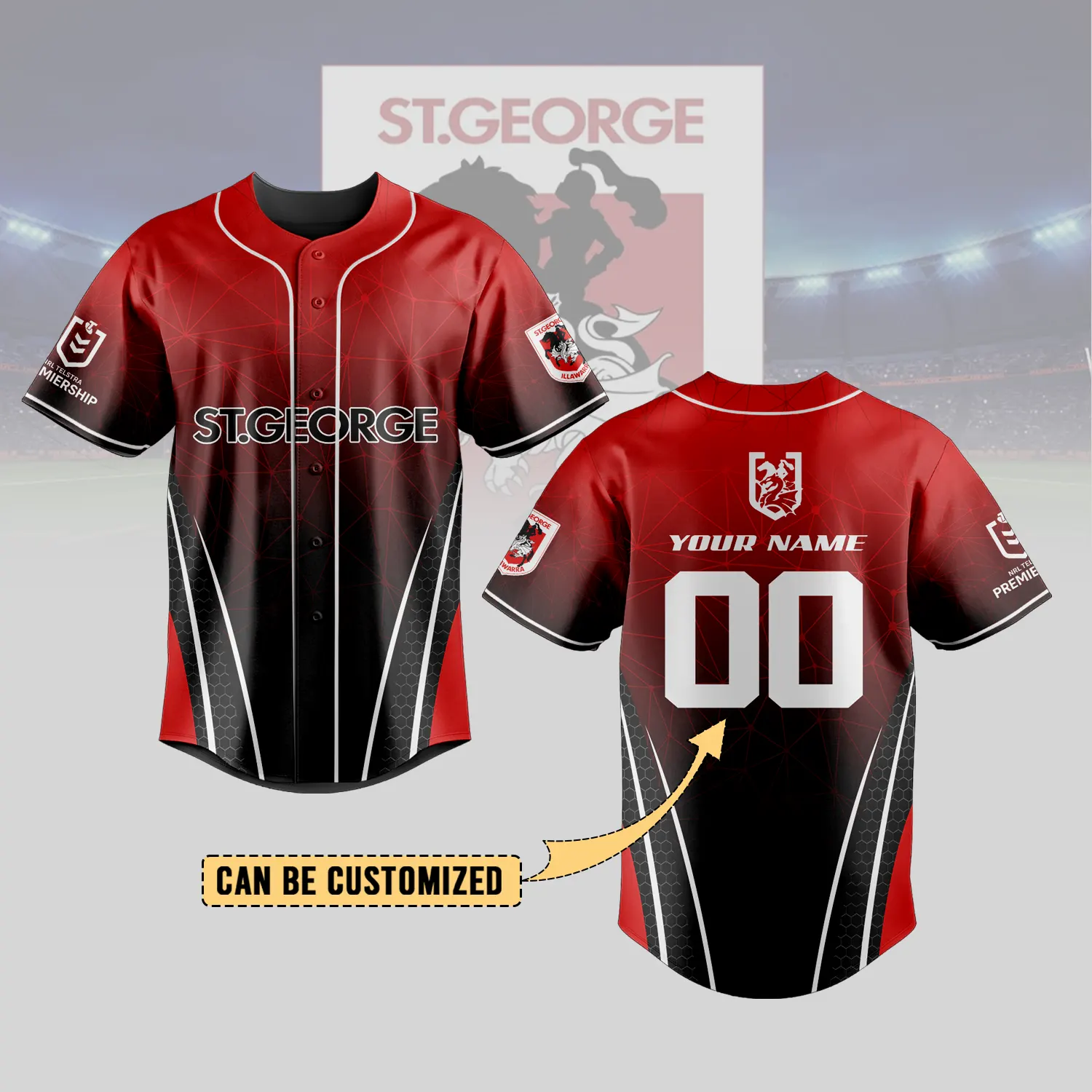 Auspiritmerch  St. George Illawarra Dragons Personalized Baseball Jersey Gifts For Fans