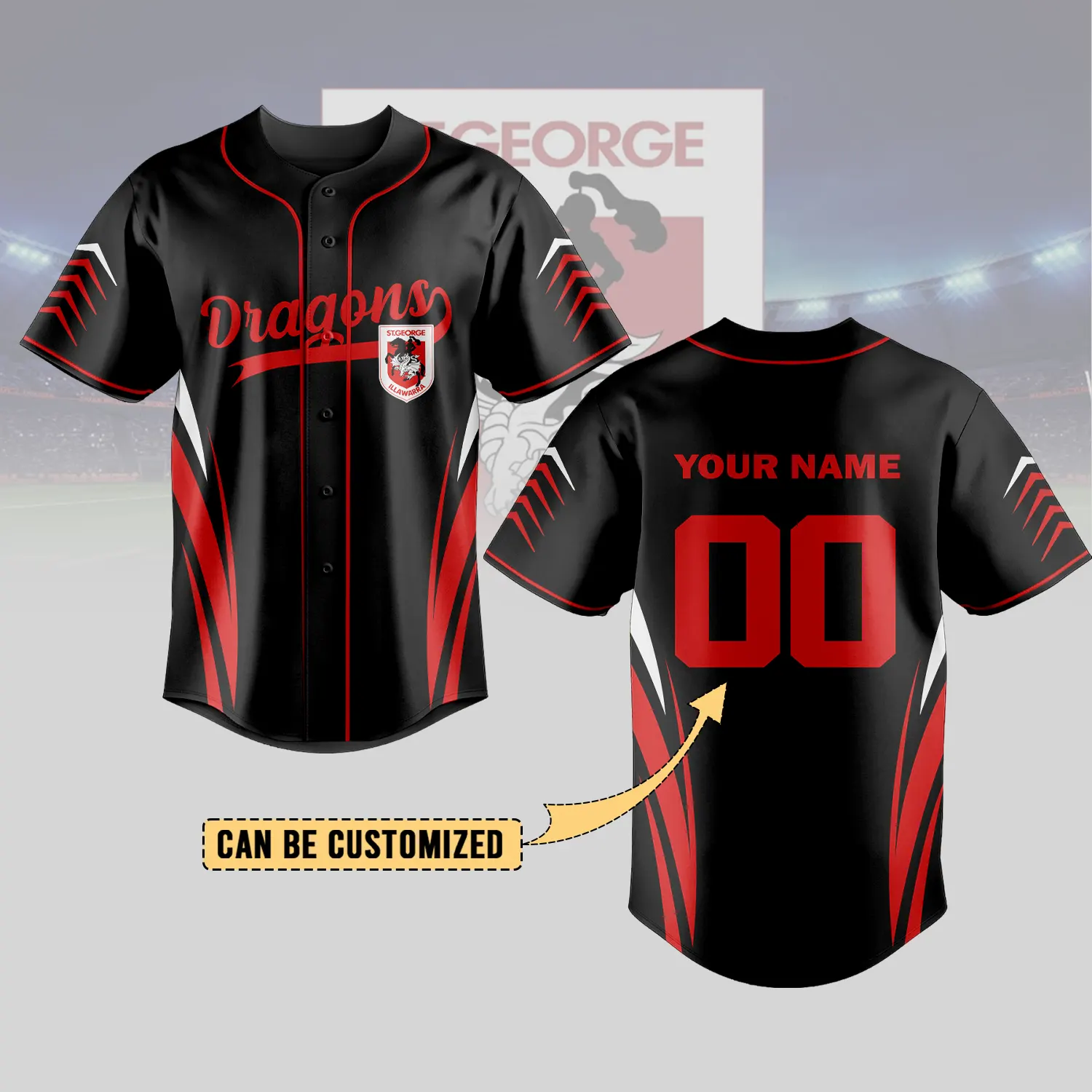Auspiritmerch  St. George Illawarra Dragons Personalized Baseball Jersey Gifts For Fans