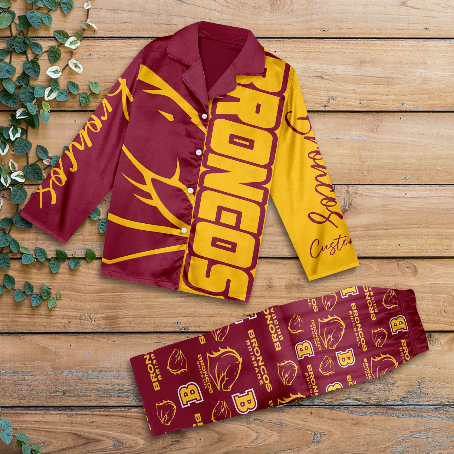 Auspiritmerch Brisbane Broncos Personalized Long Pajamas Set Gifts For Fans