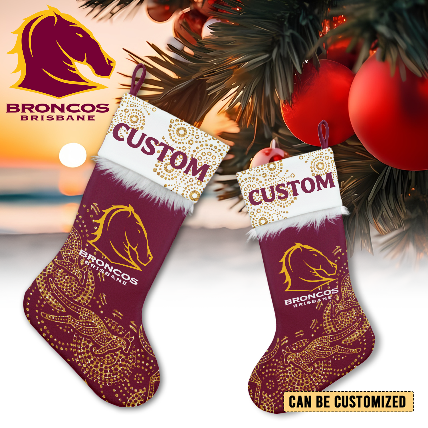 Auspiritmerch Brisbane Broncos Personalized Christmas Stockings Gift For Fan