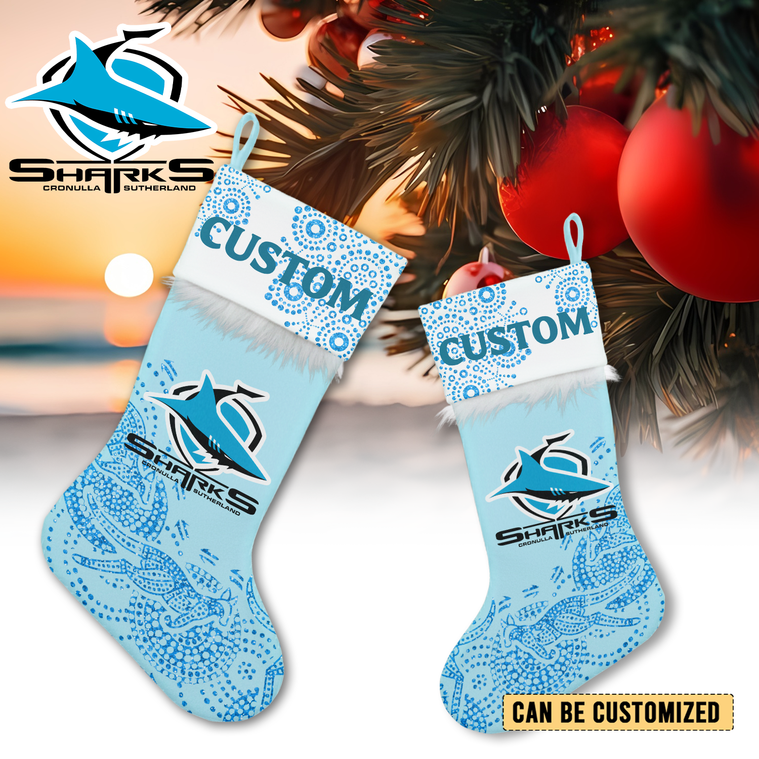 Auspiritmerch Cronulla-Sutherland Sharks Personalized Christmas Stockings Gift For Fan