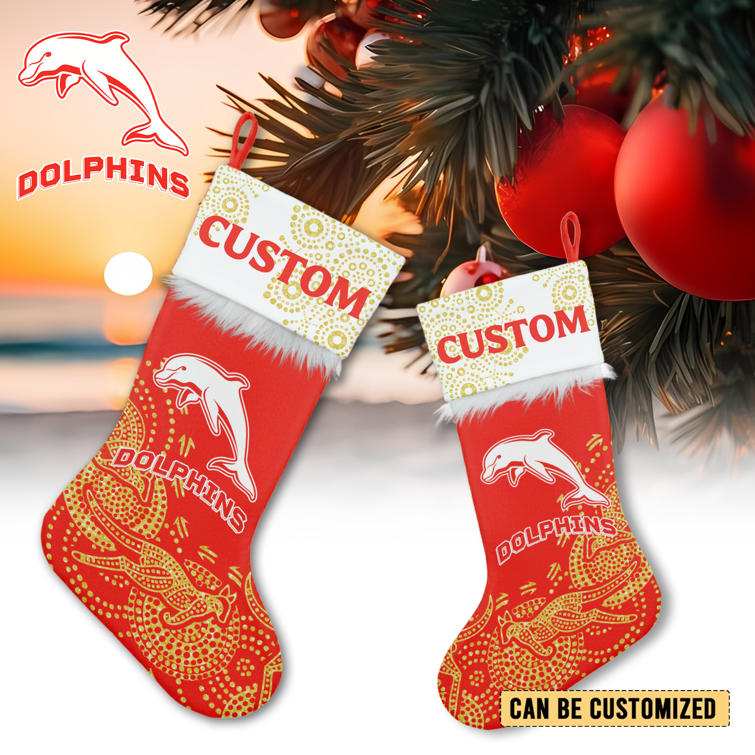 Auspiritmerch Dolphins Personalized Christmas Stockings Gift For Fan