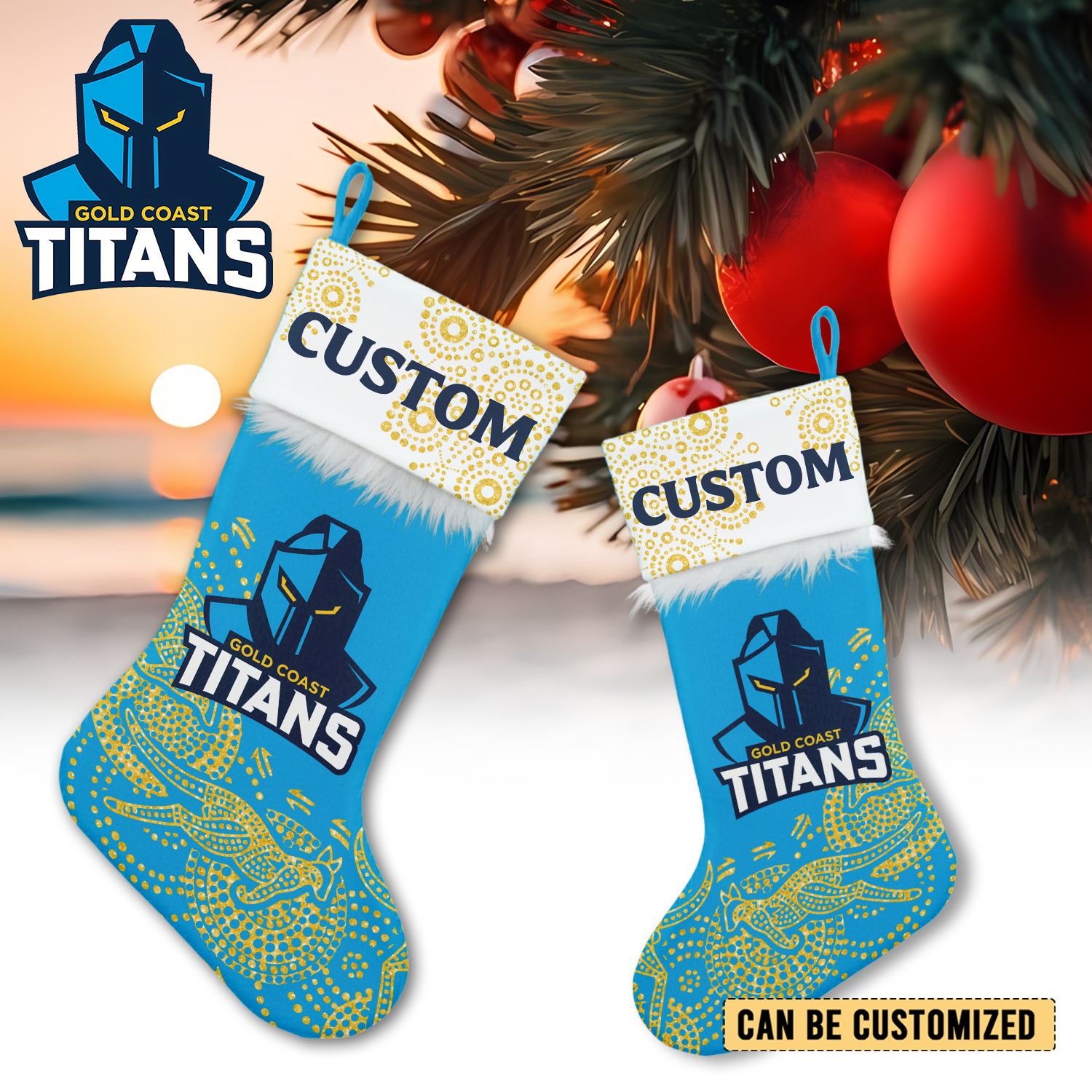 Auspiritmerch Gold Coast Titans Personalized Christmas Stockings Gift For Fan