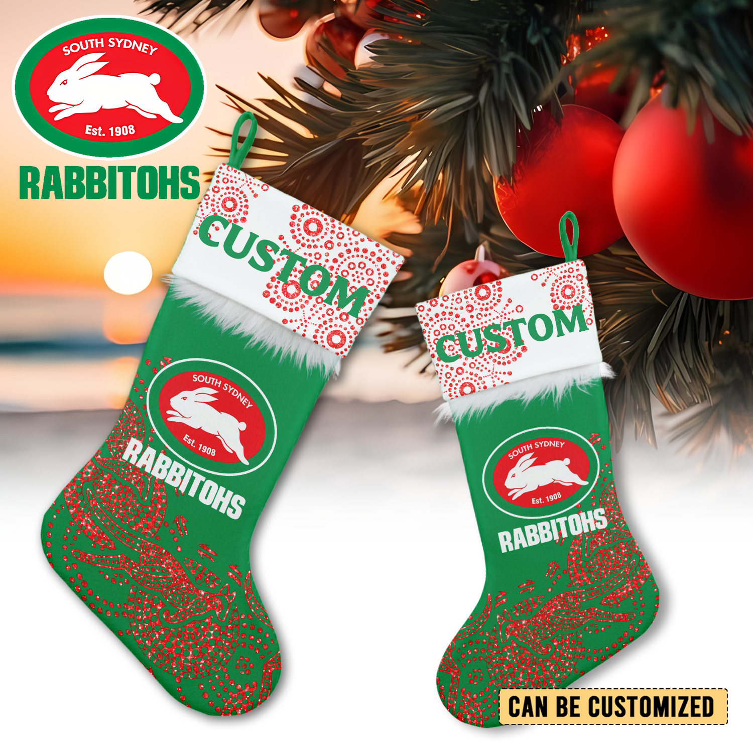 Auspiritmerch South Sydney Rabbitohs Personalized Christmas Stockings Gift For Fan