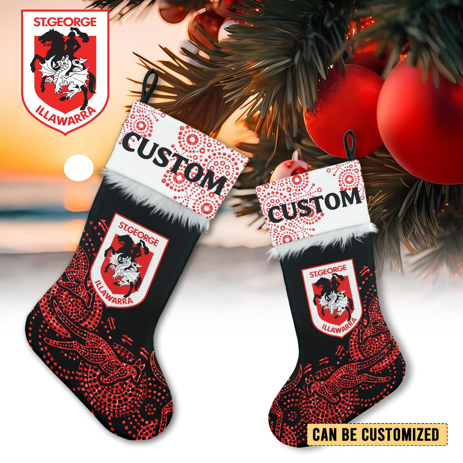 Auspiritmerch St. George Illawarra Dragons Personalized Christmas Stockings Gift For Fan