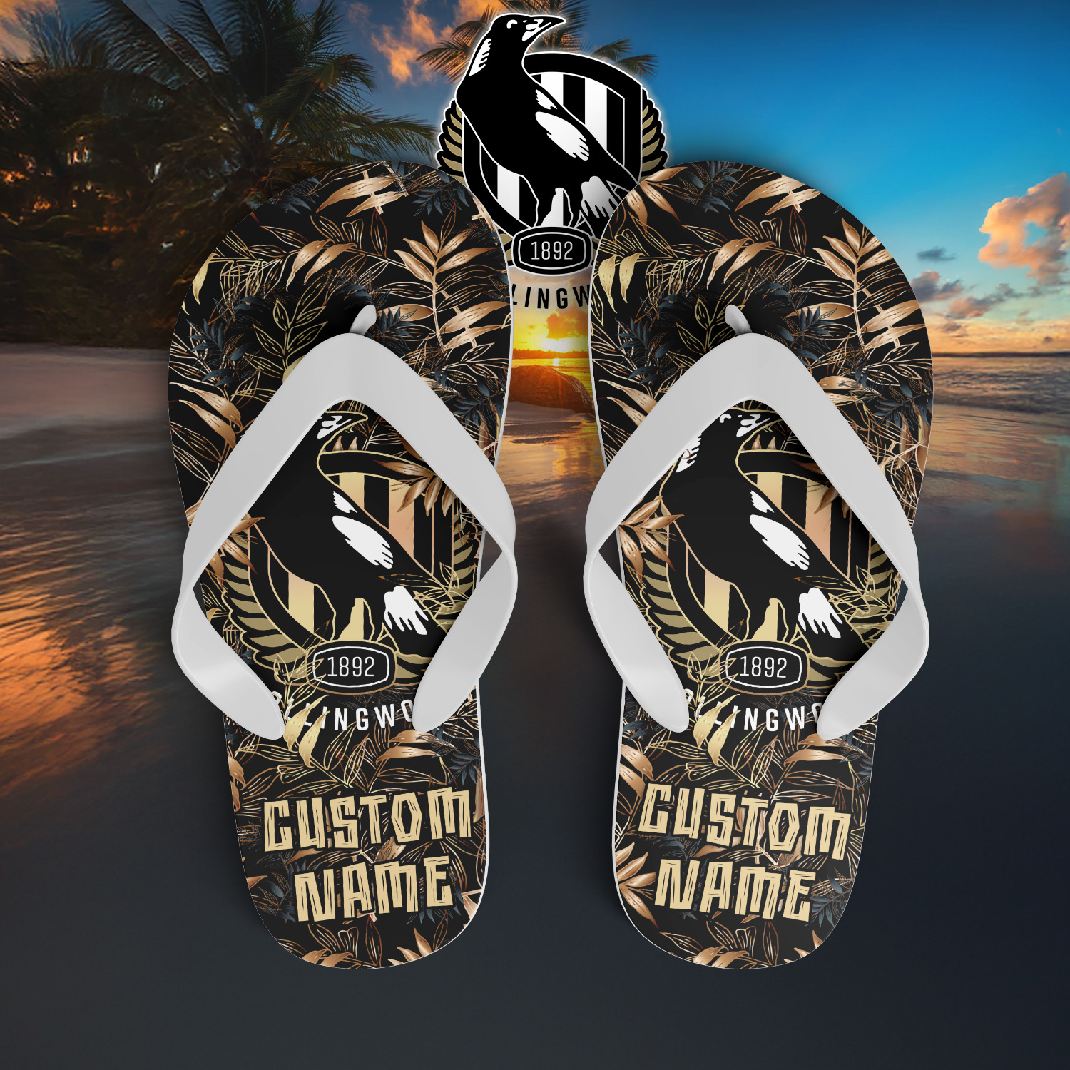 Auspiritmerch Collingwood Magpies Personalized Flip Flops Gift For Fans