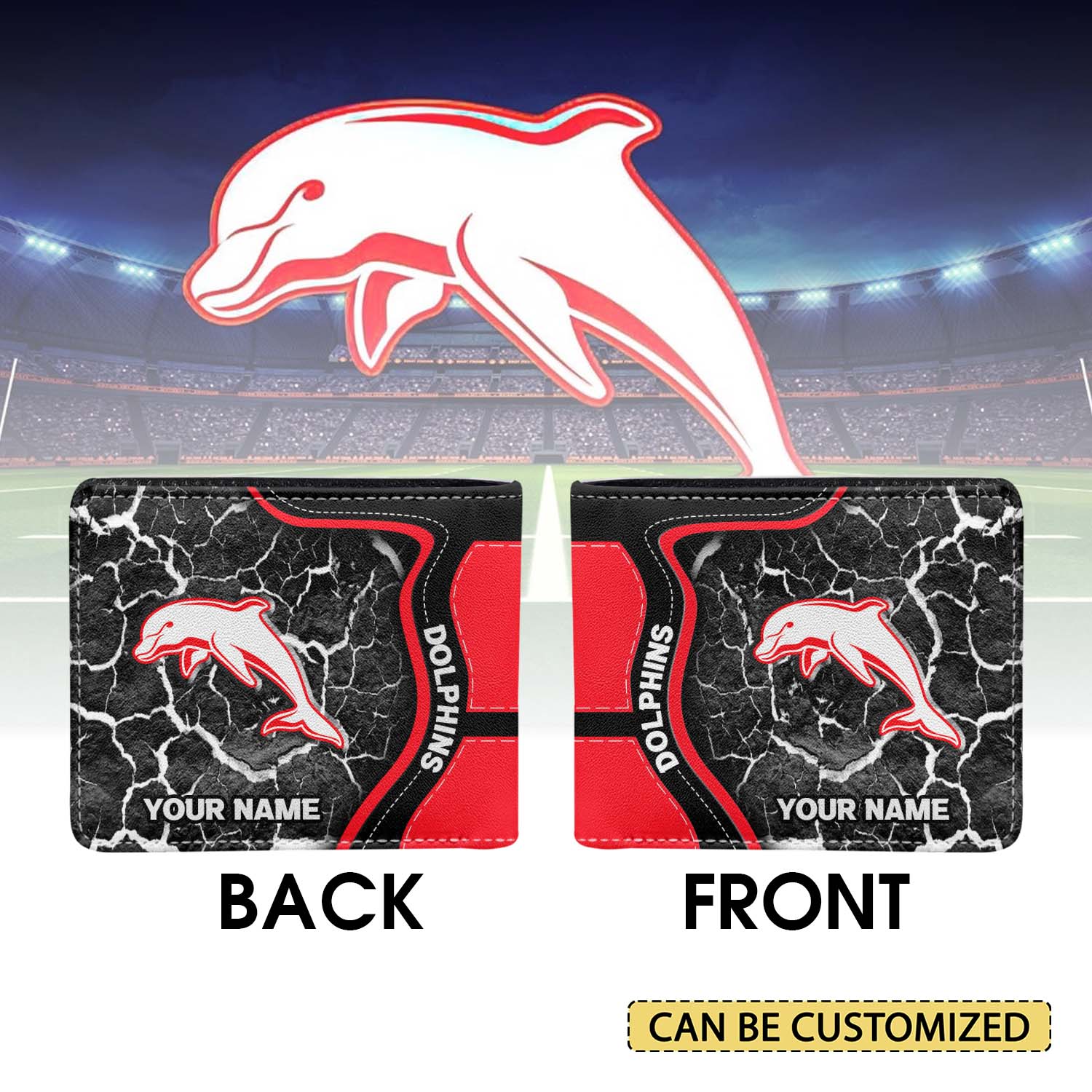 Auspiritmerch Dolphins Personalized Leather Wallet Gift For Fans