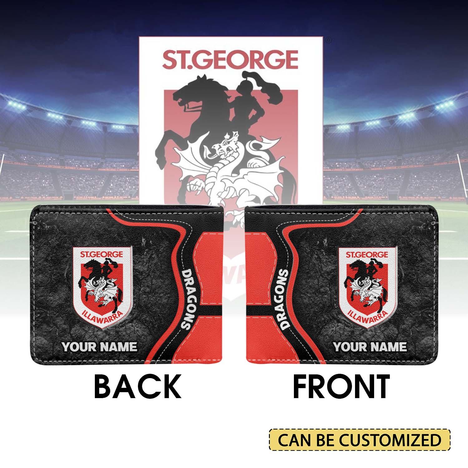 Auspiritmerch St. George Illawarra Dragons Personalized Leather Wallet Gift For Fans