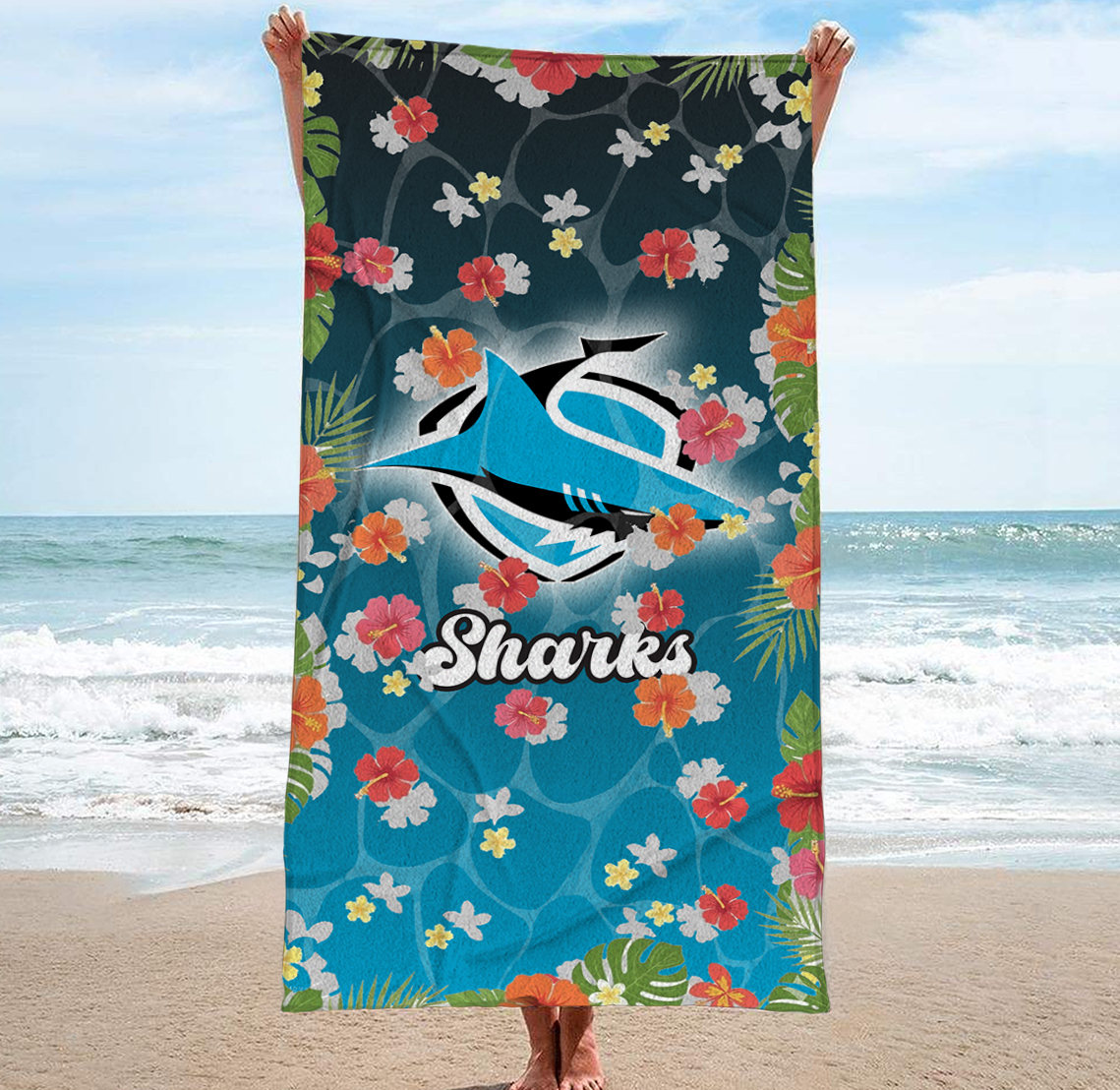 Auspiritmerch Cronulla-Sutherland Sharks Personalized Pool Travel Beach and Bath Towels for Kids and Adult
