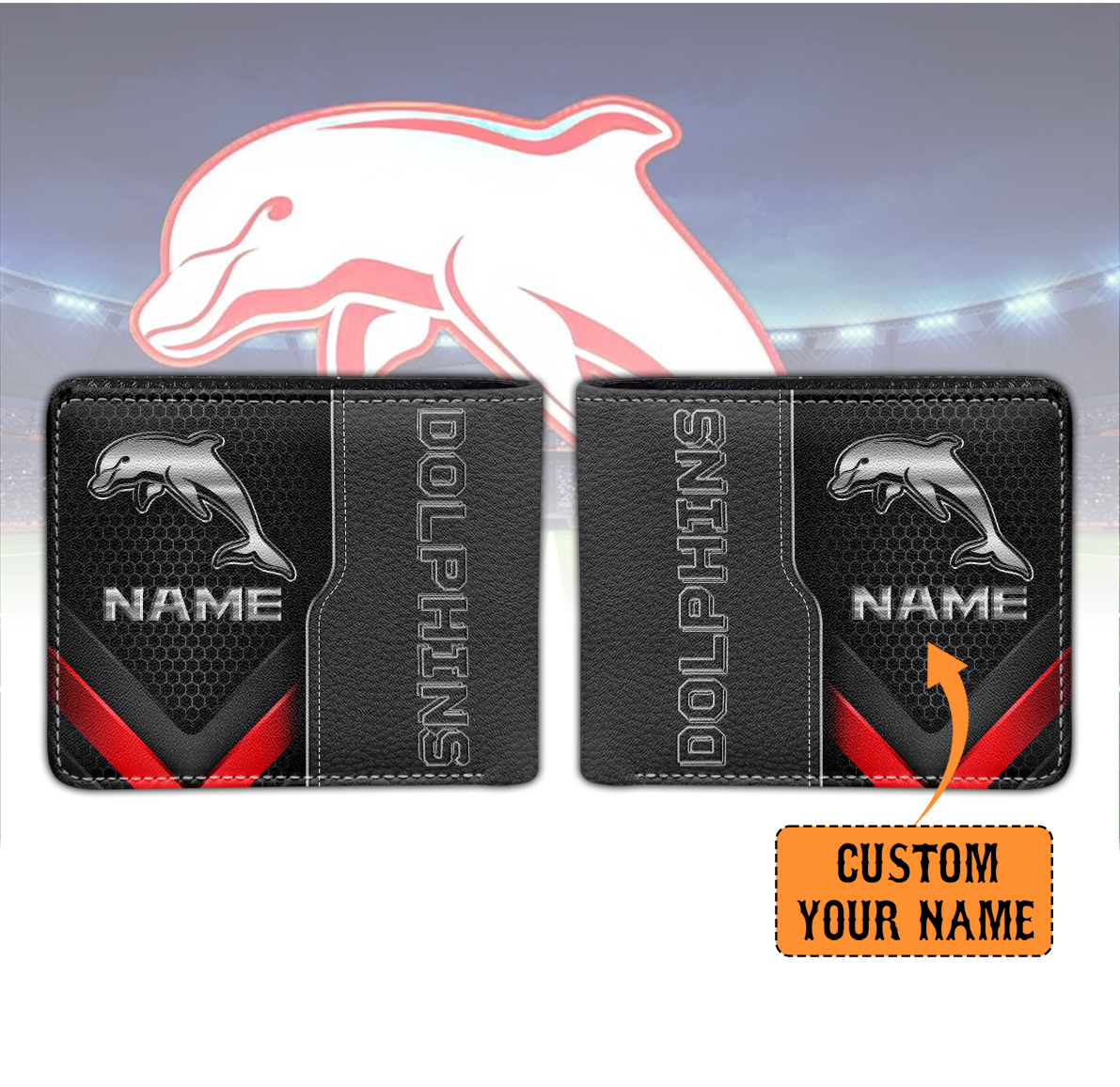 Auspiritmerch Dolphins Personalized Leather Wallet Gift For Fans