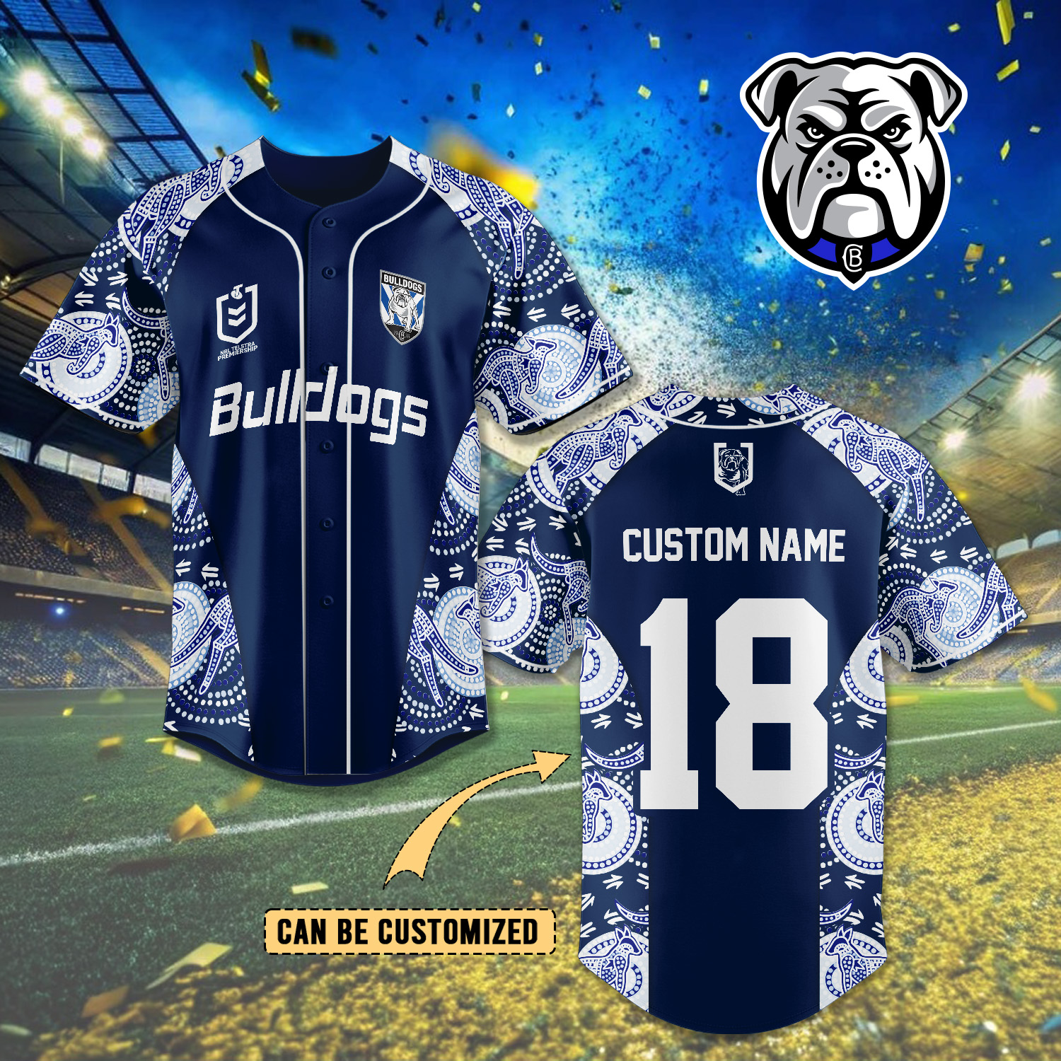 Auspiritmerch Canterbury-Bankstown Bulldogs Personalized Baseball Jersey Gifts For Fans