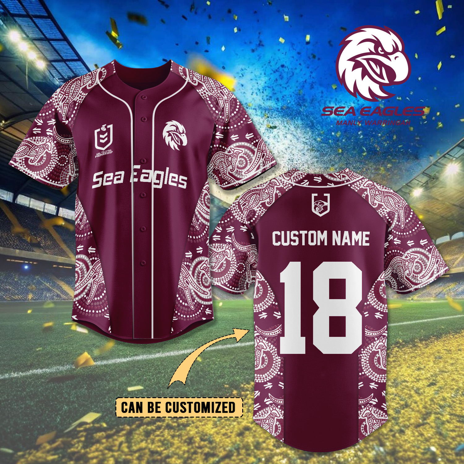 Auspiritmerch Manly Warringah Sea Eagles Personalized Baseball Jersey Gifts For Fans