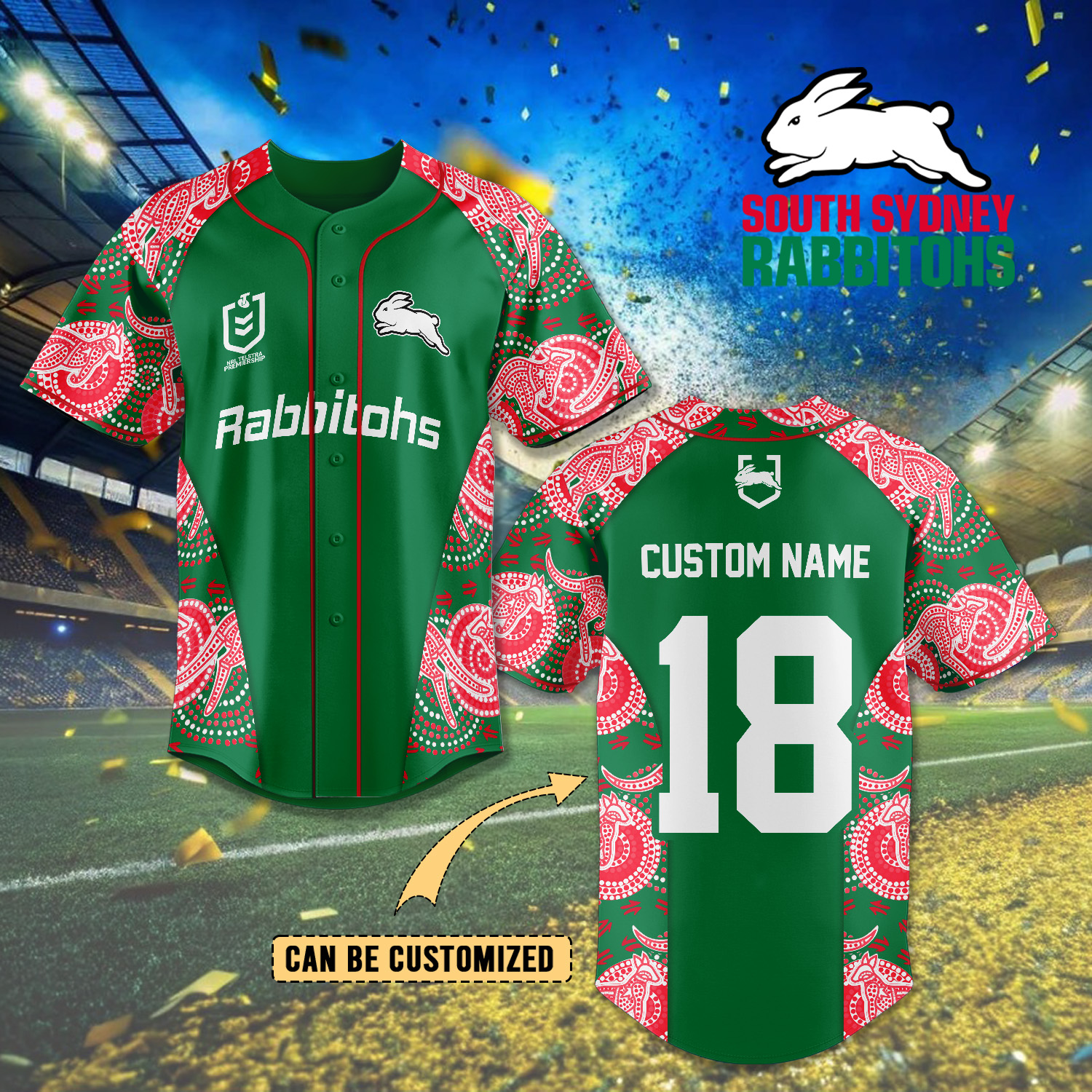 Auspiritmerch South Sydney Rabbitohs Personalized Baseball Jersey Gifts For Fans