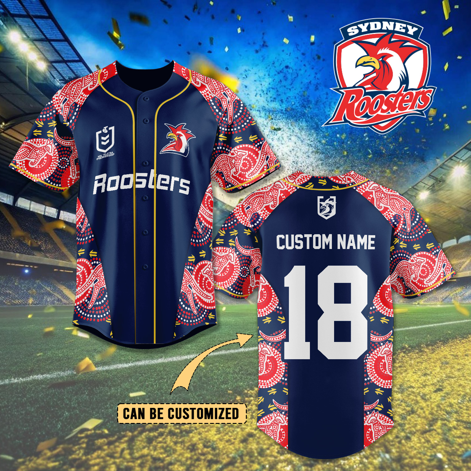 Auspiritmerch Sydney Roosters Personalized Baseball Jersey Gifts For Fans