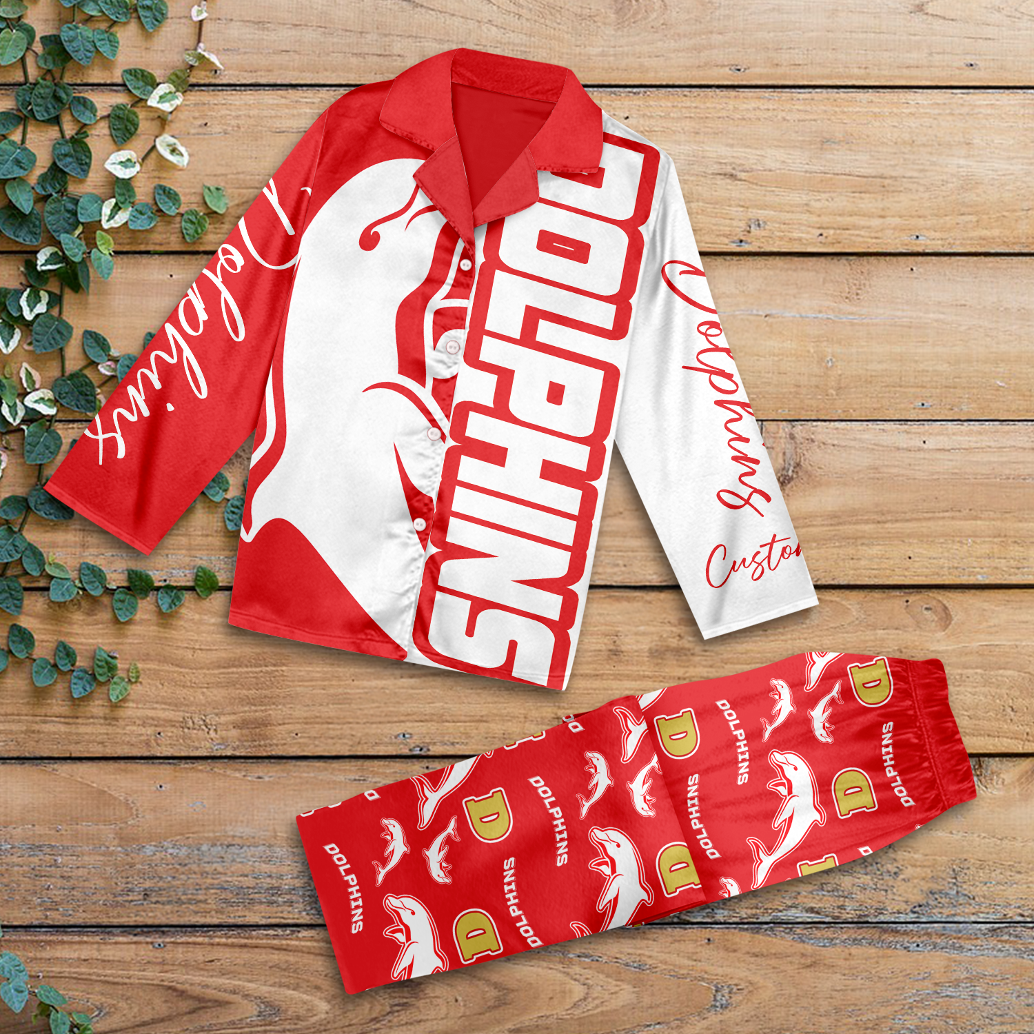 Auspiritmerch Dolphins Personalized Long Pajamas Set Gifts For Fans