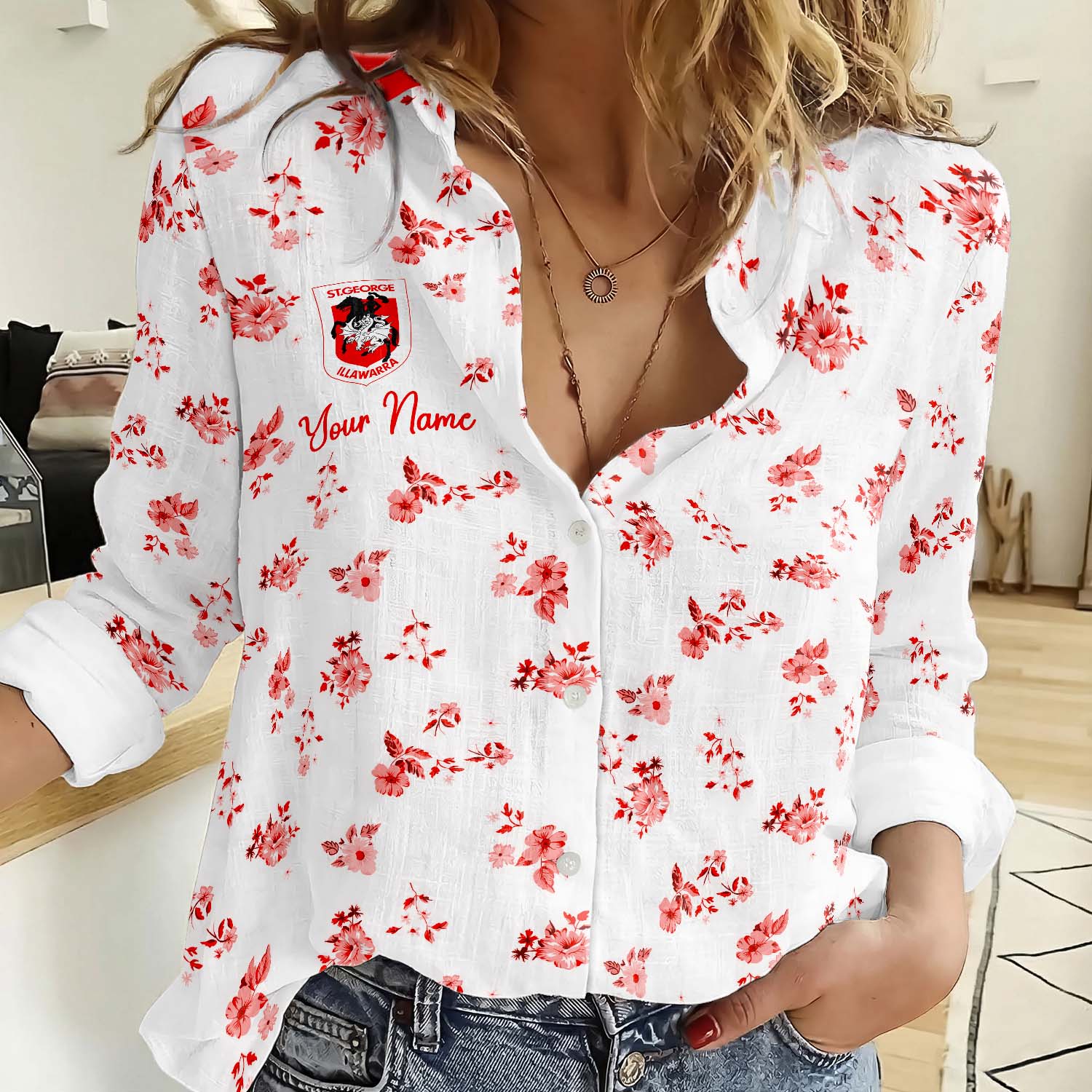Auspiritmerch St. George Illawarra Dragons Personalized Women's Casual Shirt Gift For Fans