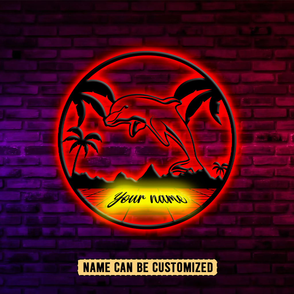 Auspiritmerch Dolphins Personalized Wall Art LED Gift For Fans