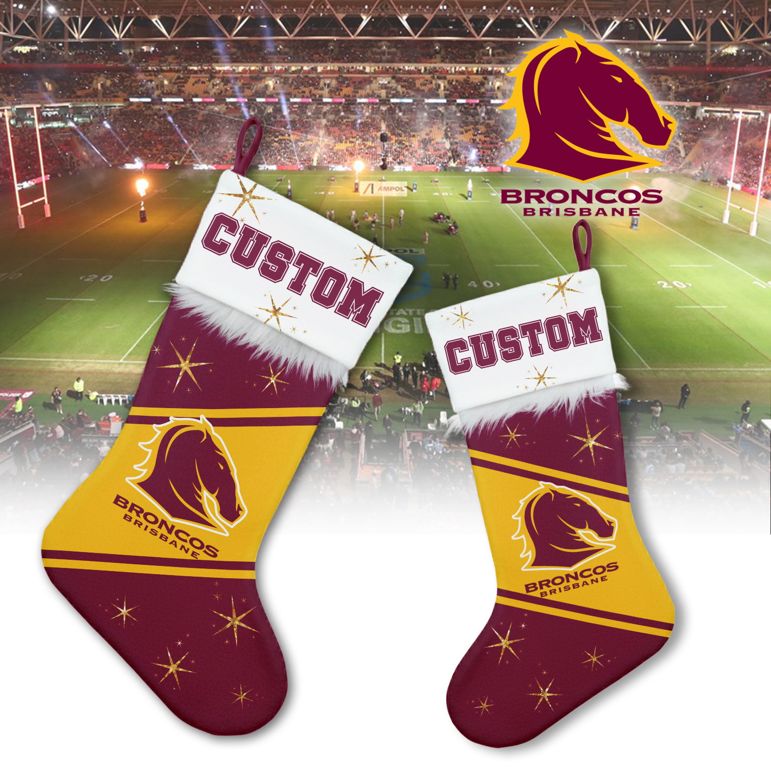 Auspiritmerch Brisbane Broncos Personalized Christmas Stockings Gift For Fan