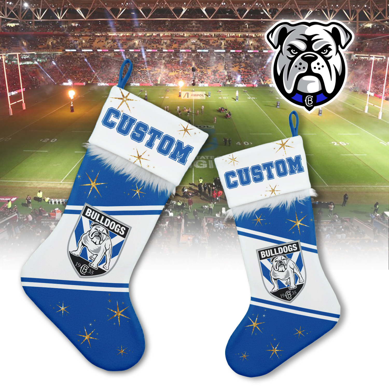 Auspiritmerch Canterbury-Bankstown Bulldogs Personalized Christmas Stockings Gift For Fan