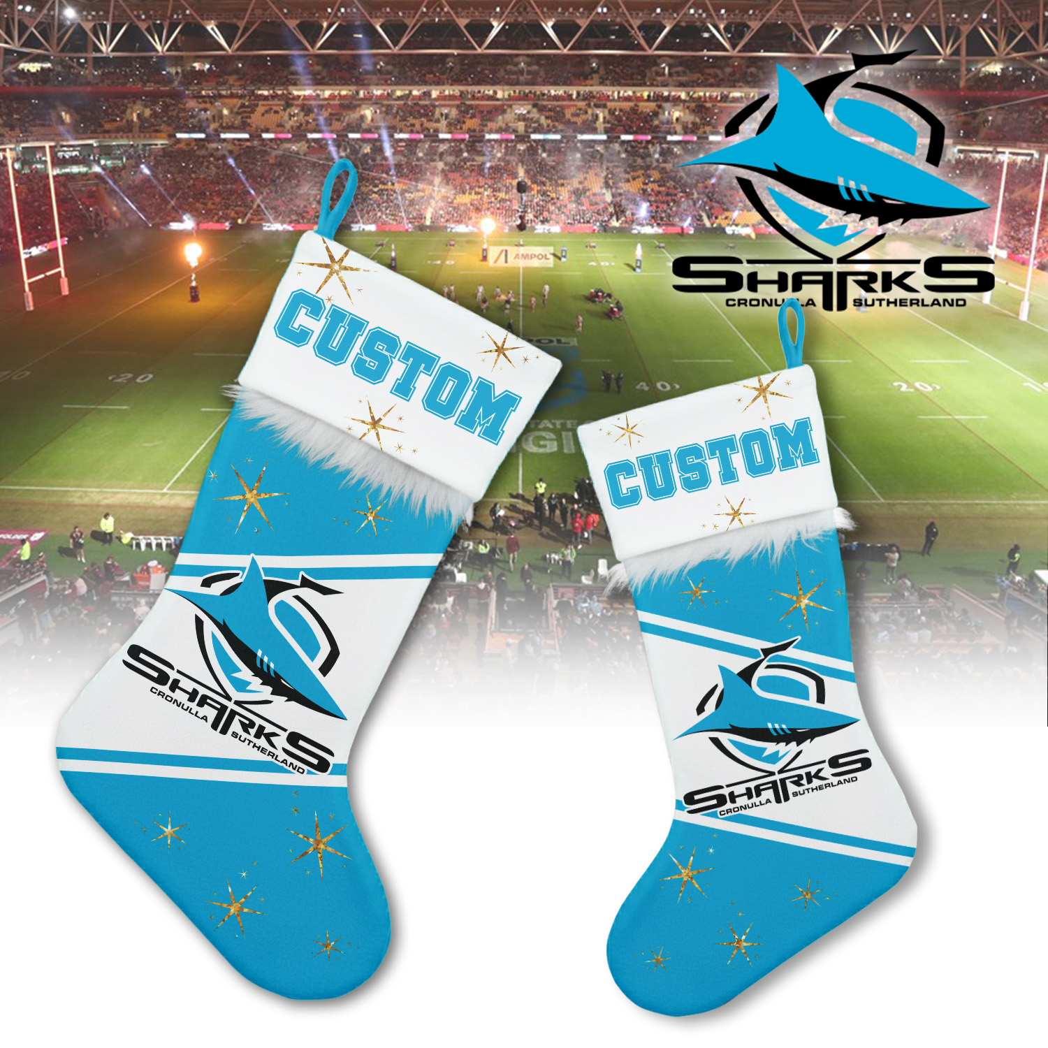 Auspiritmerch Cronulla-Sutherland Sharks Personalized Christmas Stockings Gift For Fan