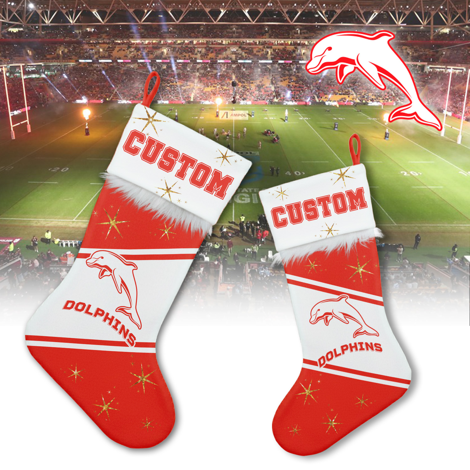 Auspiritmerch Dolphins Personalized Christmas Stockings Gift For Fan