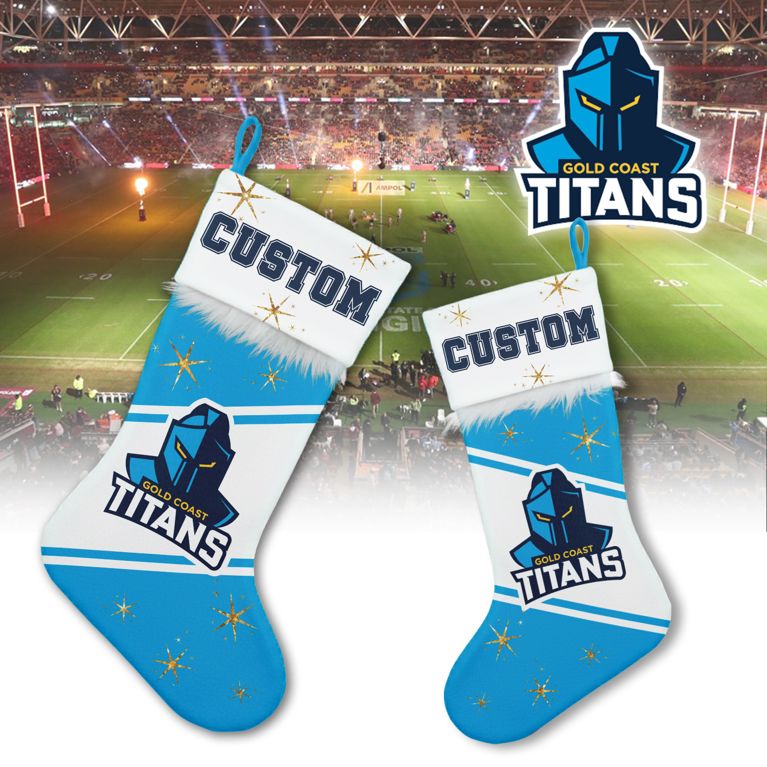 Auspiritmerch Gold Coast Titans Personalized Christmas Stockings Gift For Fan