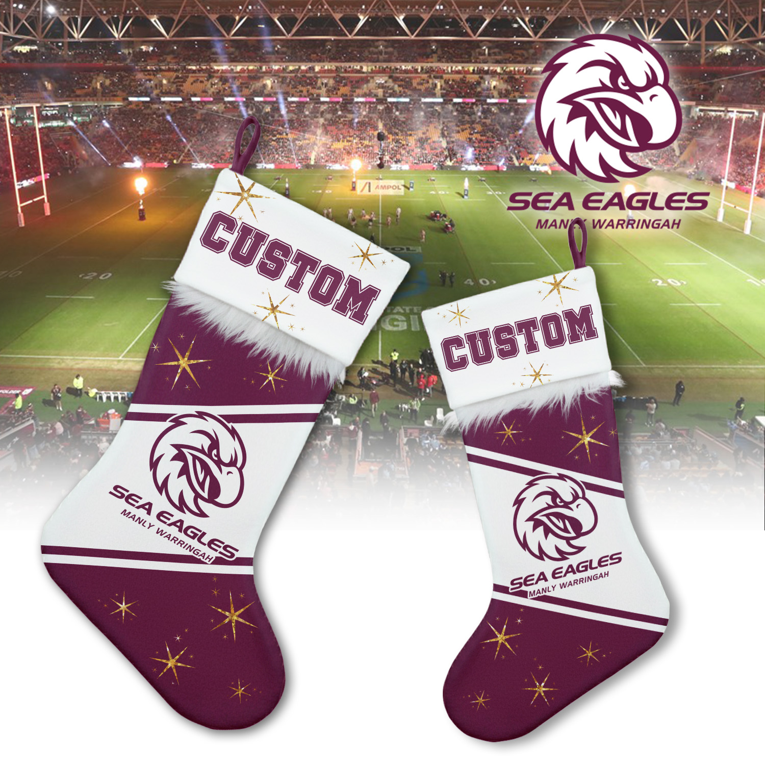 Auspiritmerch Manly Warringah Sea Eagles Personalized Christmas Stockings Gift For Fan