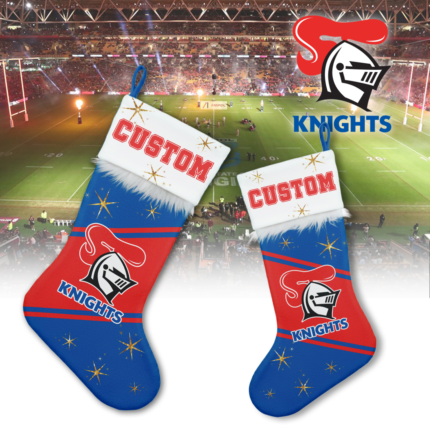 Auspiritmerch Newcastle Knights Personalized Christmas Stockings Gift For Fan