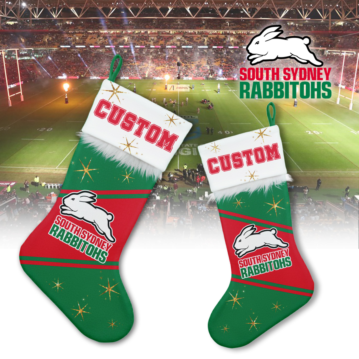 Auspiritmerch South Sydney Rabbitohs Personalized Christmas Stockings Gift For Fan