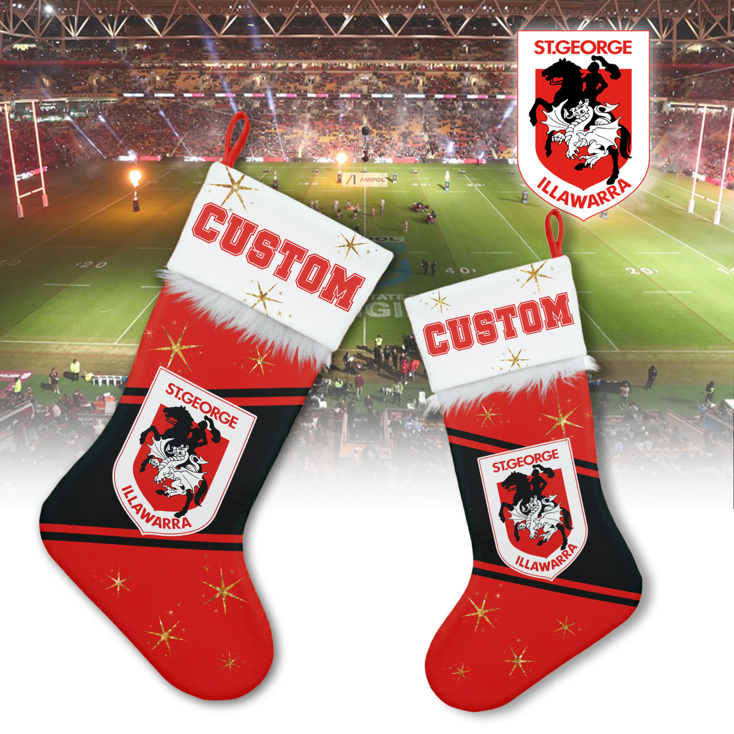 Auspiritmerch St. George Illawarra Dragons Personalized Christmas Stockings Gift For Fan