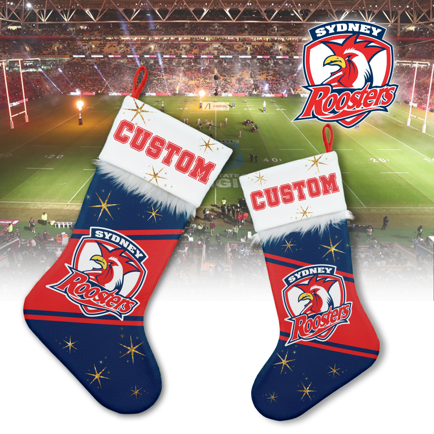 Auspiritmerch Sydney Roosters Personalized Christmas Stockings Gift For Fan