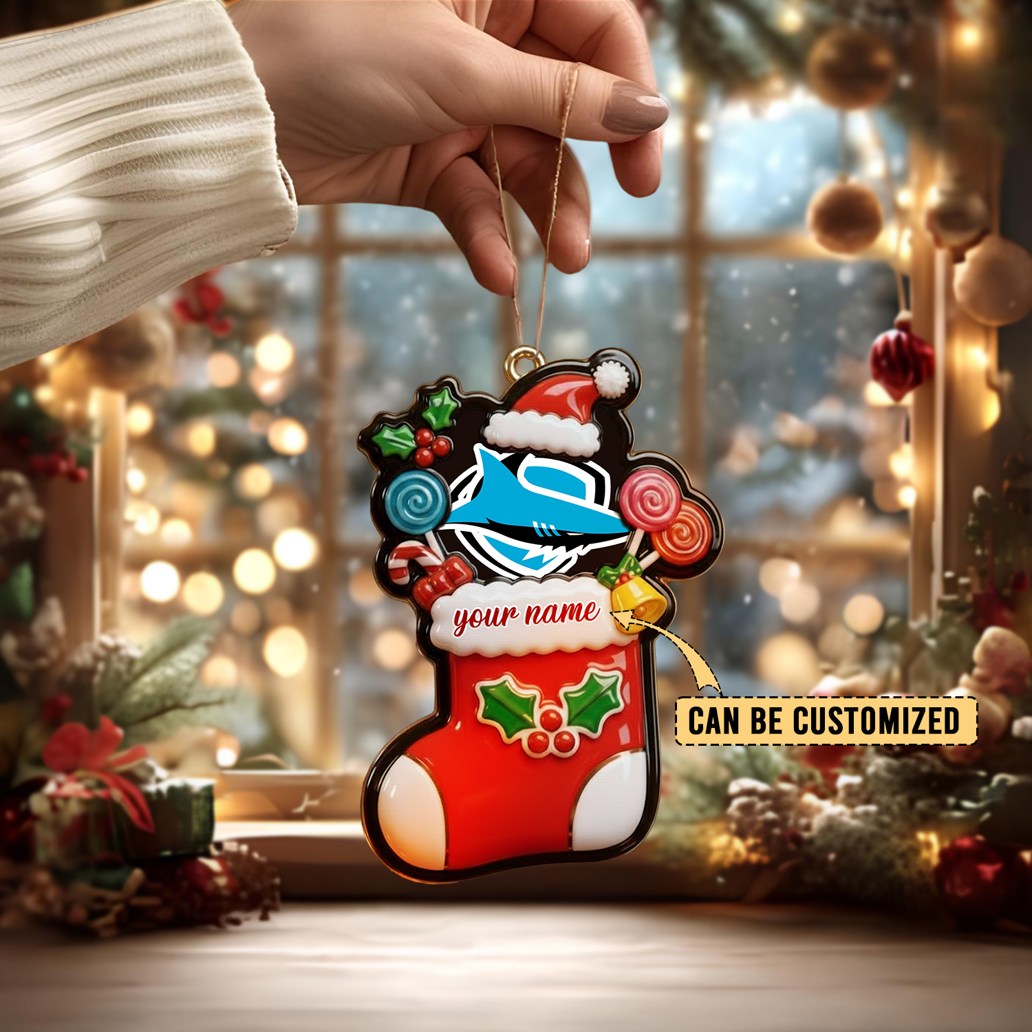 Auspiritmerch Cronulla-Sutherland Sharks x Christmas Personalized Acrylic Ornament Gift For Fans