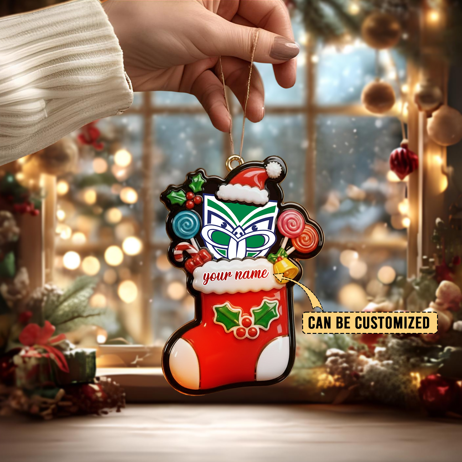 Auspiritmerch New Zealand Warriors x Christmas Personalized Acrylic Ornament Gift For Fans