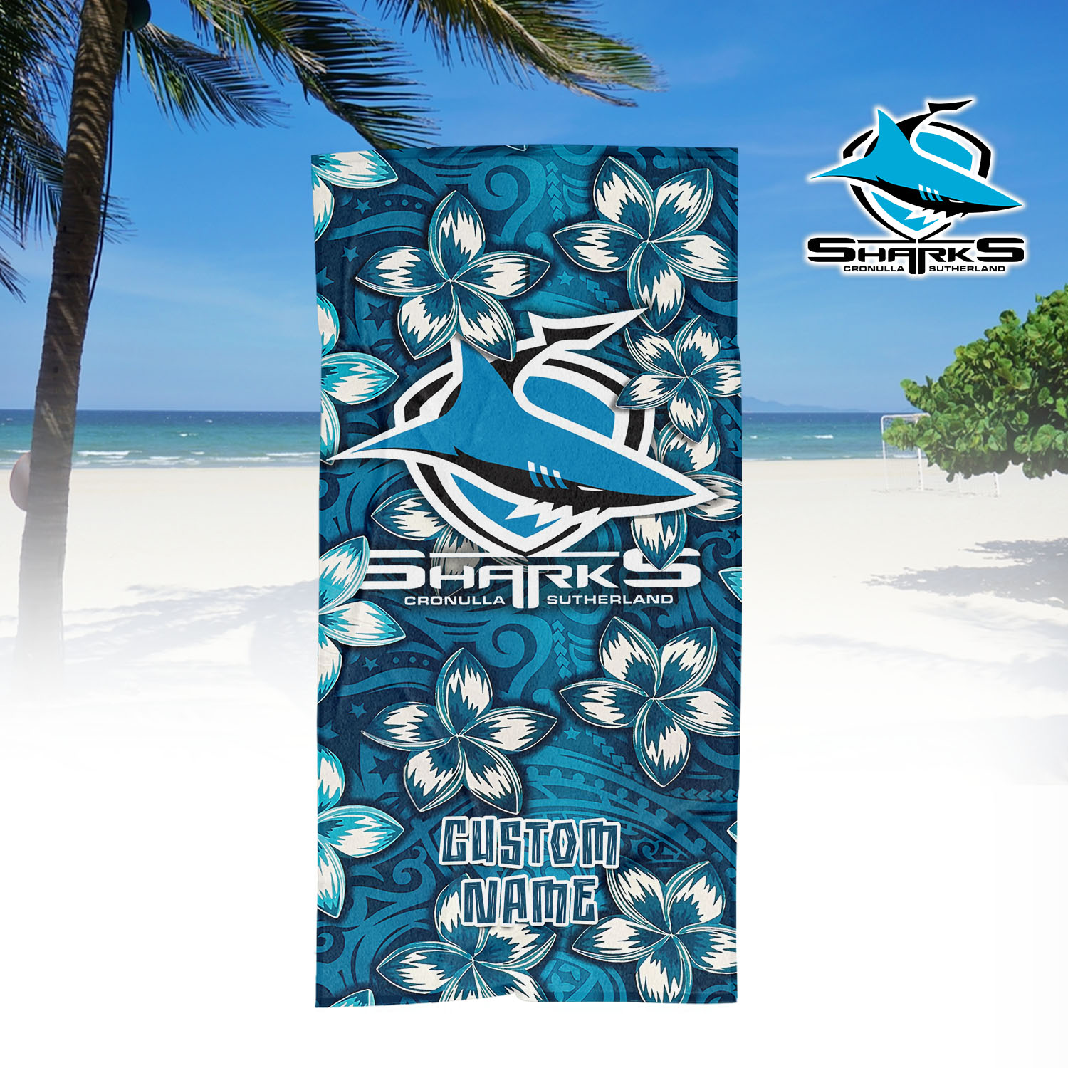 Auspiritmerch Cronulla-Sutherland Sharks Personalized Pool Travel Beach and Bath Towels for Kids and Adult
