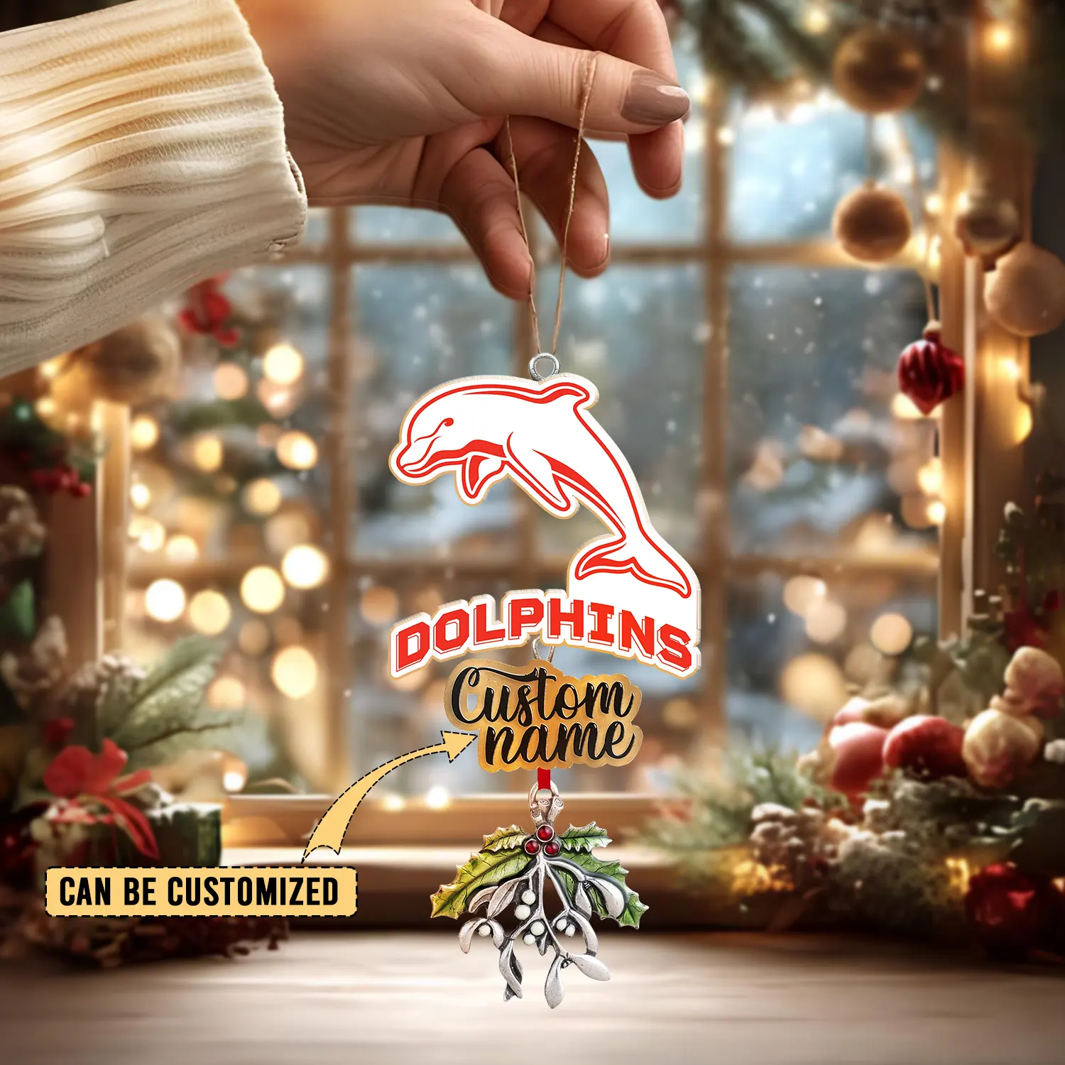 Auspiritmerch Dolphins x Christmas Personalized Acrylic Ornament Gift For Fans