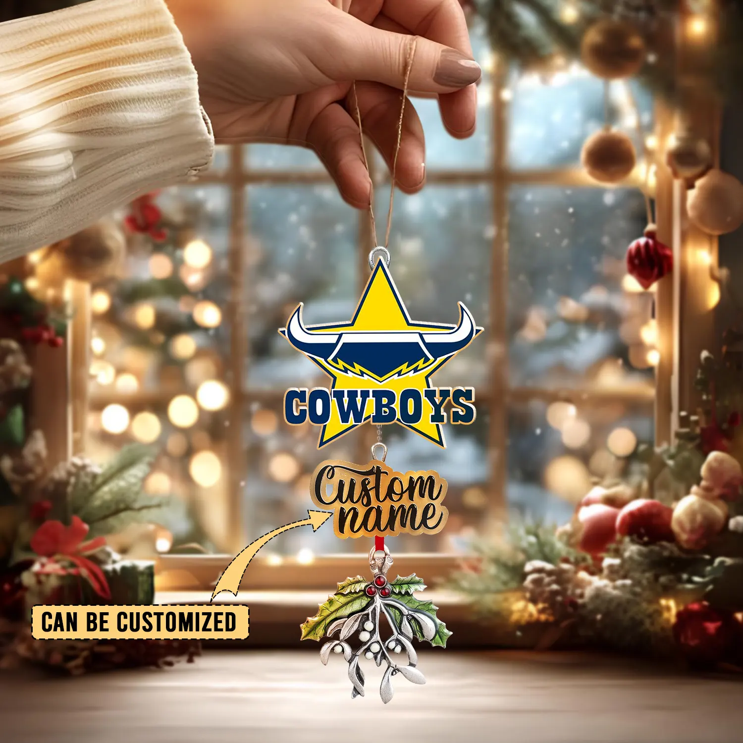 Auspiritmerch North Queensland Cowboys x Christmas Personalized Acrylic Ornament Gift For Fans