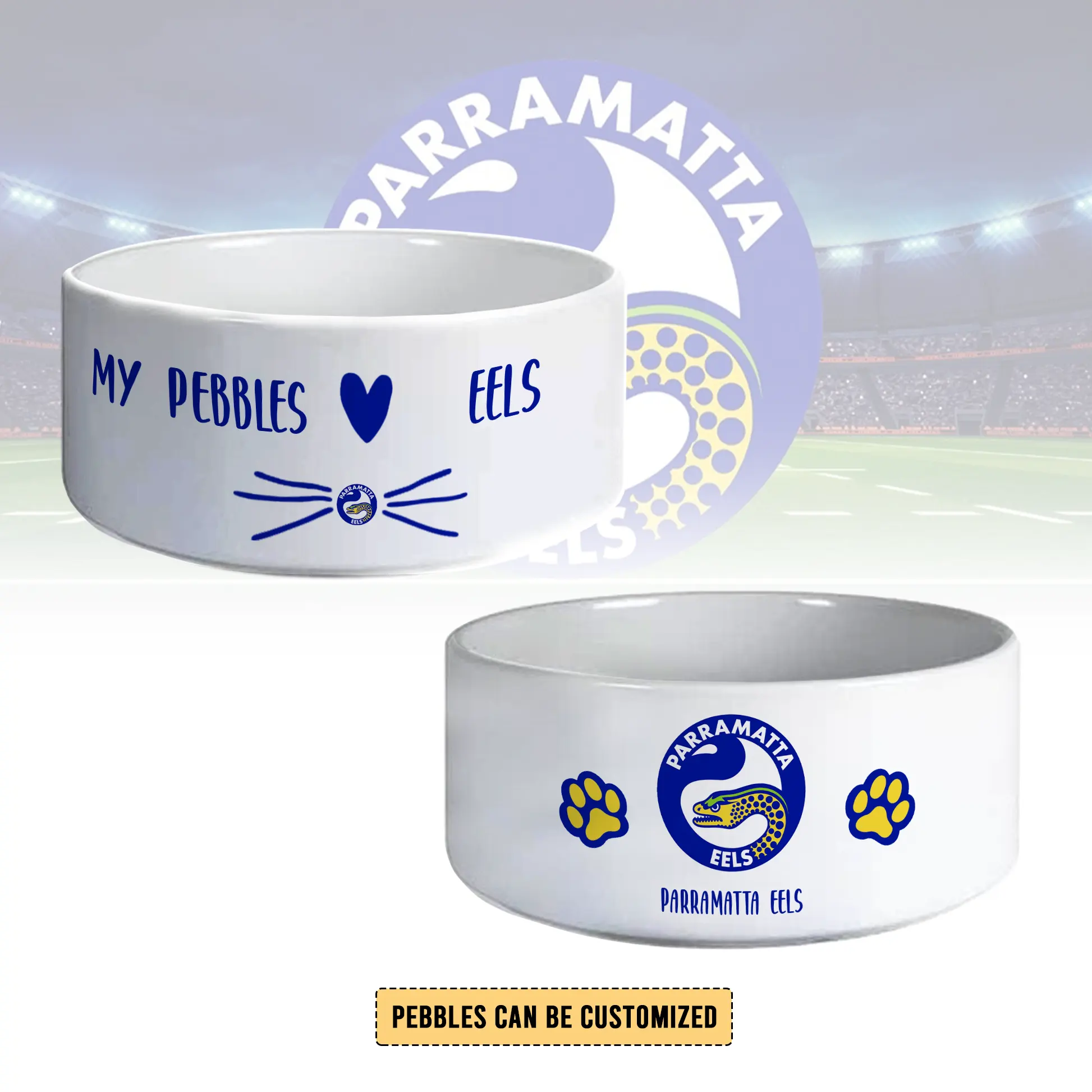 Auspiritmerch Parramatta Eels Personalized Ceramic Pet Bowl Gift For Fans