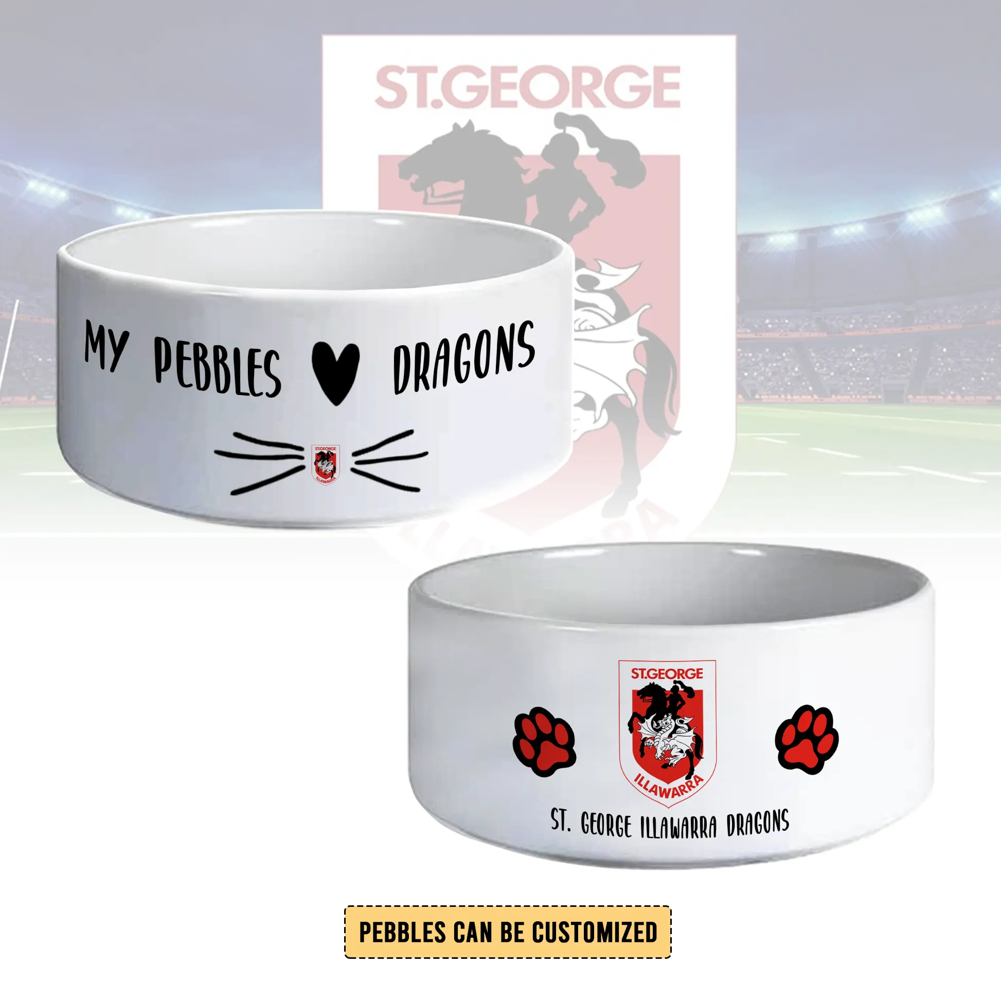 Auspiritmerch St. George Illawarra Dragons Personalized Ceramic Pet Bowl Gift For Fans