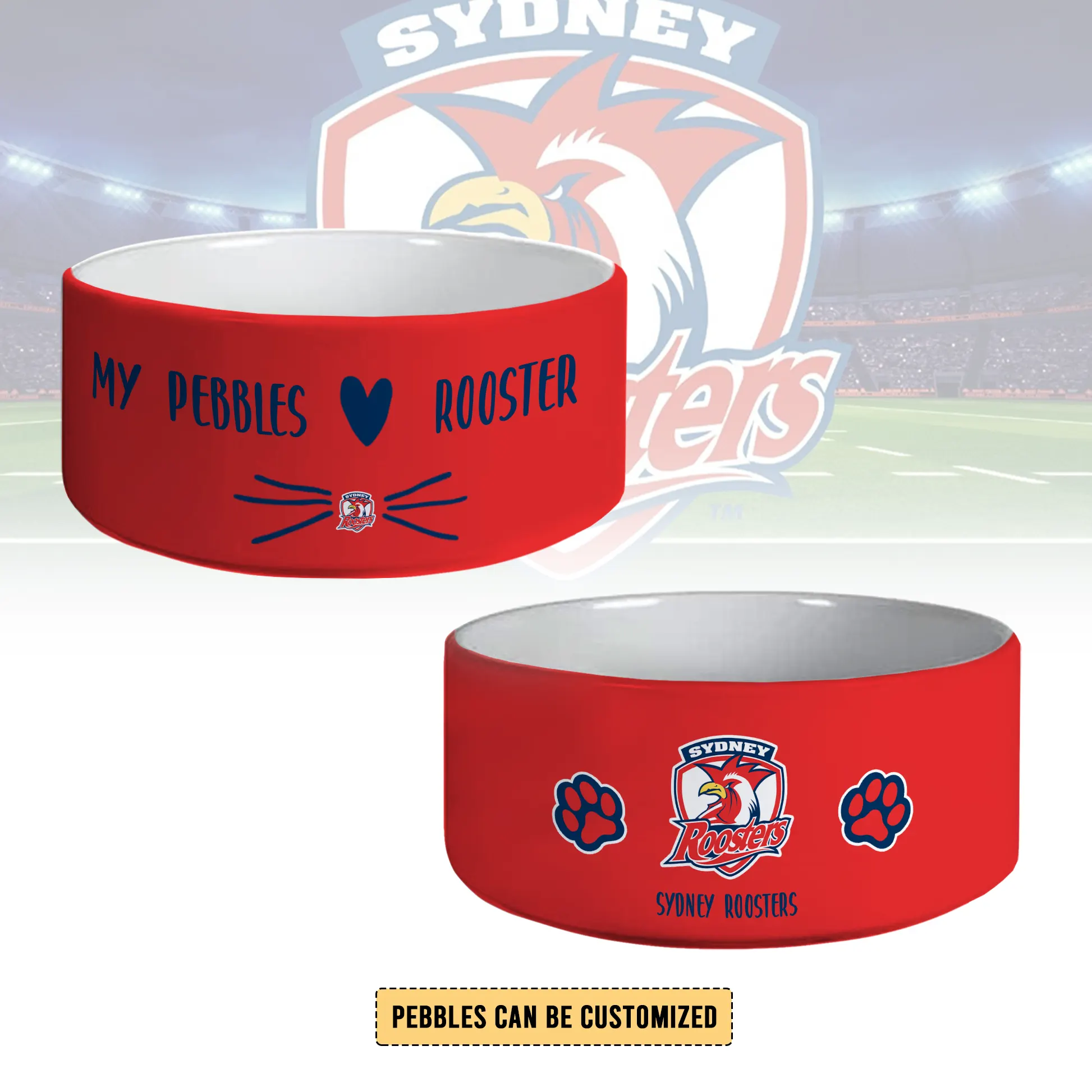 Auspiritmerch Sydney Roosters Personalized Ceramic Pet Bowl Gift For Fans