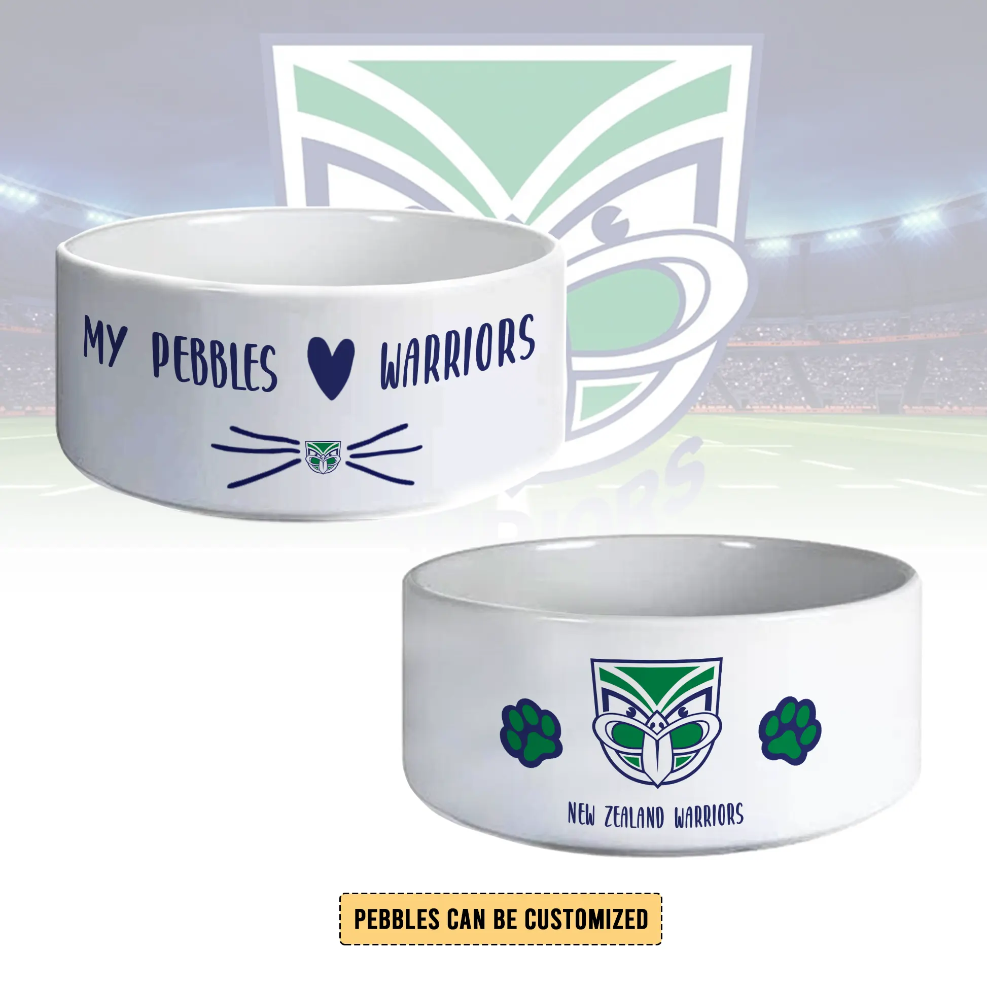 Auspiritmerch New Zealand Warriors Personalized Ceramic Pet Bowl Gift For Fans