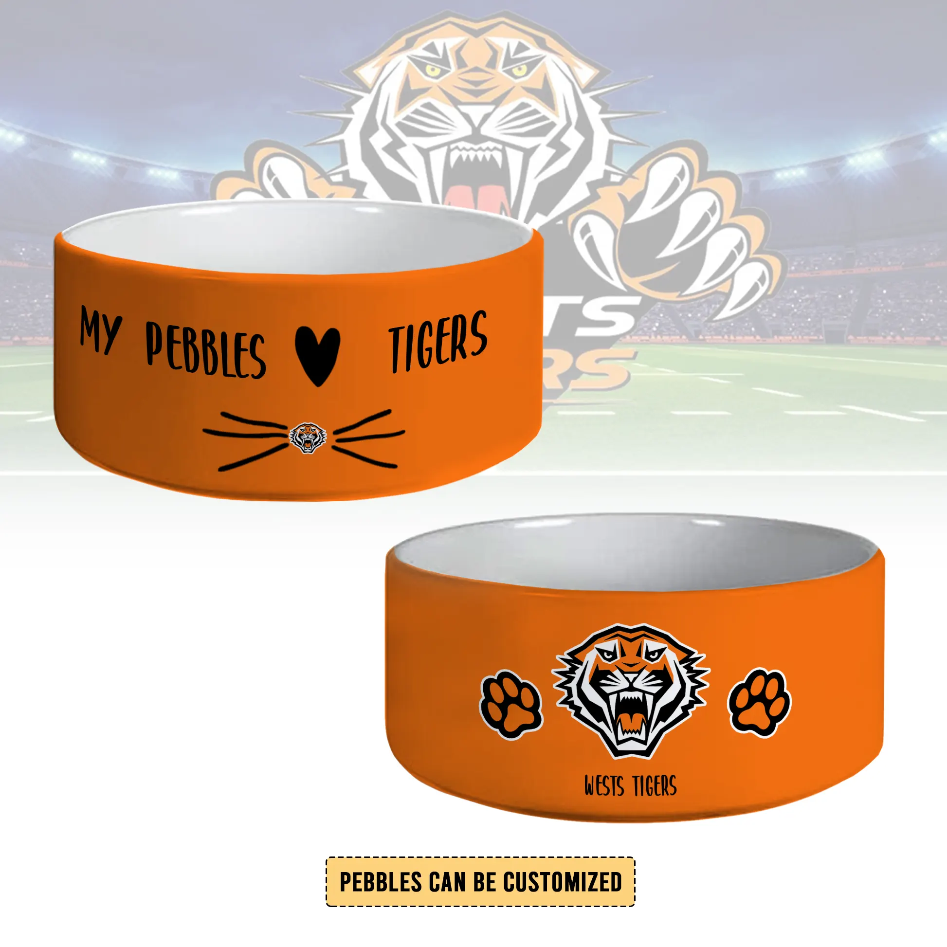 Auspiritmerch Wests Tigers Personalized Ceramic Pet Bowl Gift For Fans