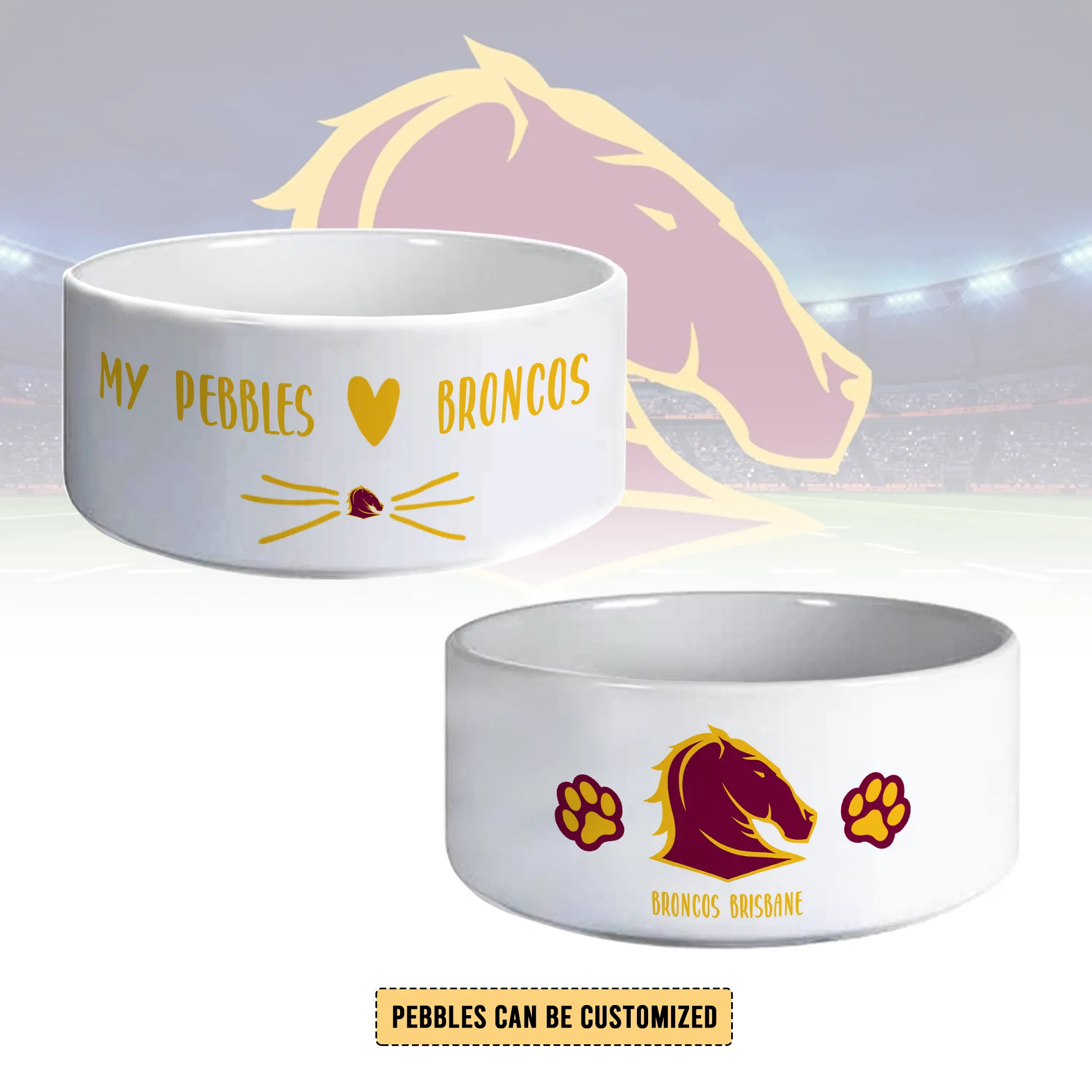 Auspiritmerch Brisbane Broncos Personalized Ceramic Pet Bowl Gift For Fans
