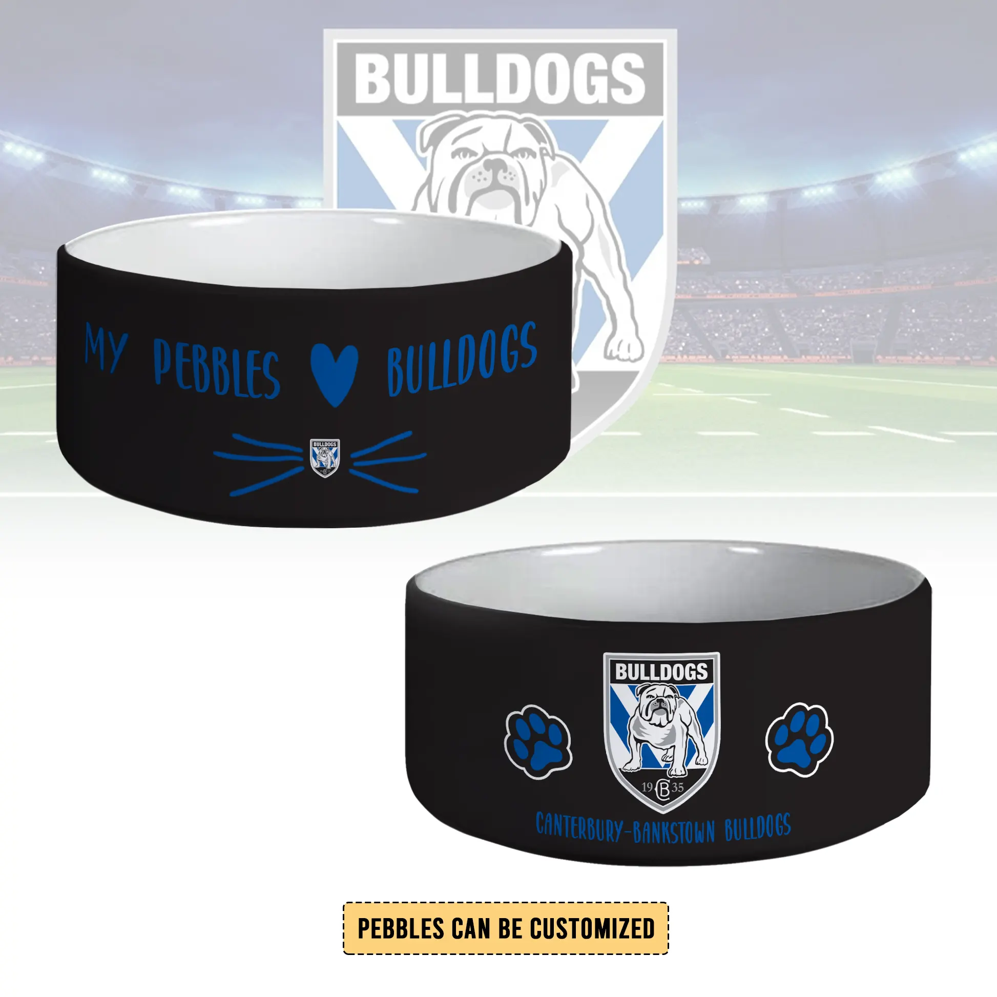 Auspiritmerch Canterbury-Bankstown Bulldogs Personalized Ceramic Pet Bowl Gift For Fans