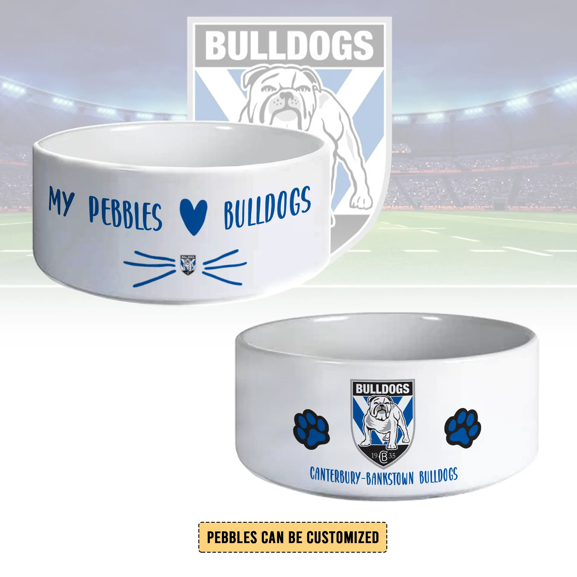 Auspiritmerch Canterbury-Bankstown Bulldogs Personalized Ceramic Pet Bowl Gift For Fans