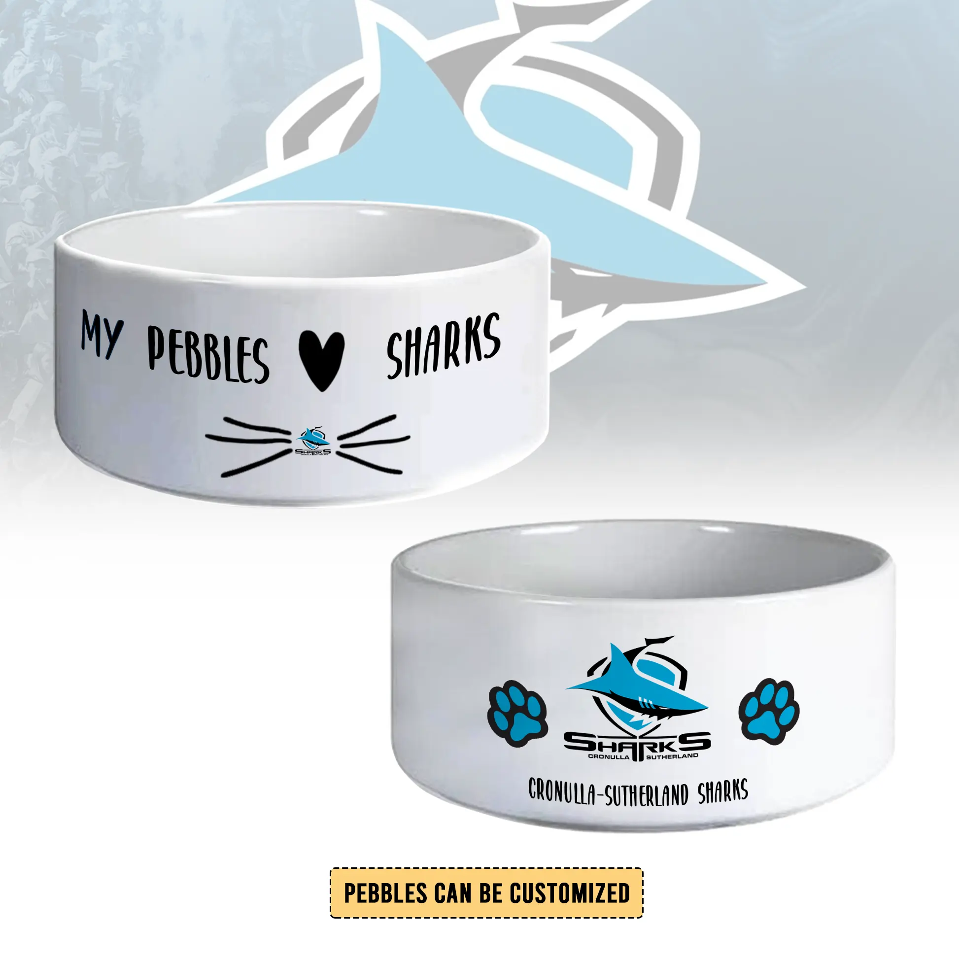 Auspiritmerch Cronulla-Sutherland Sharks Personalized Ceramic Pet Bowl Gift For Fans