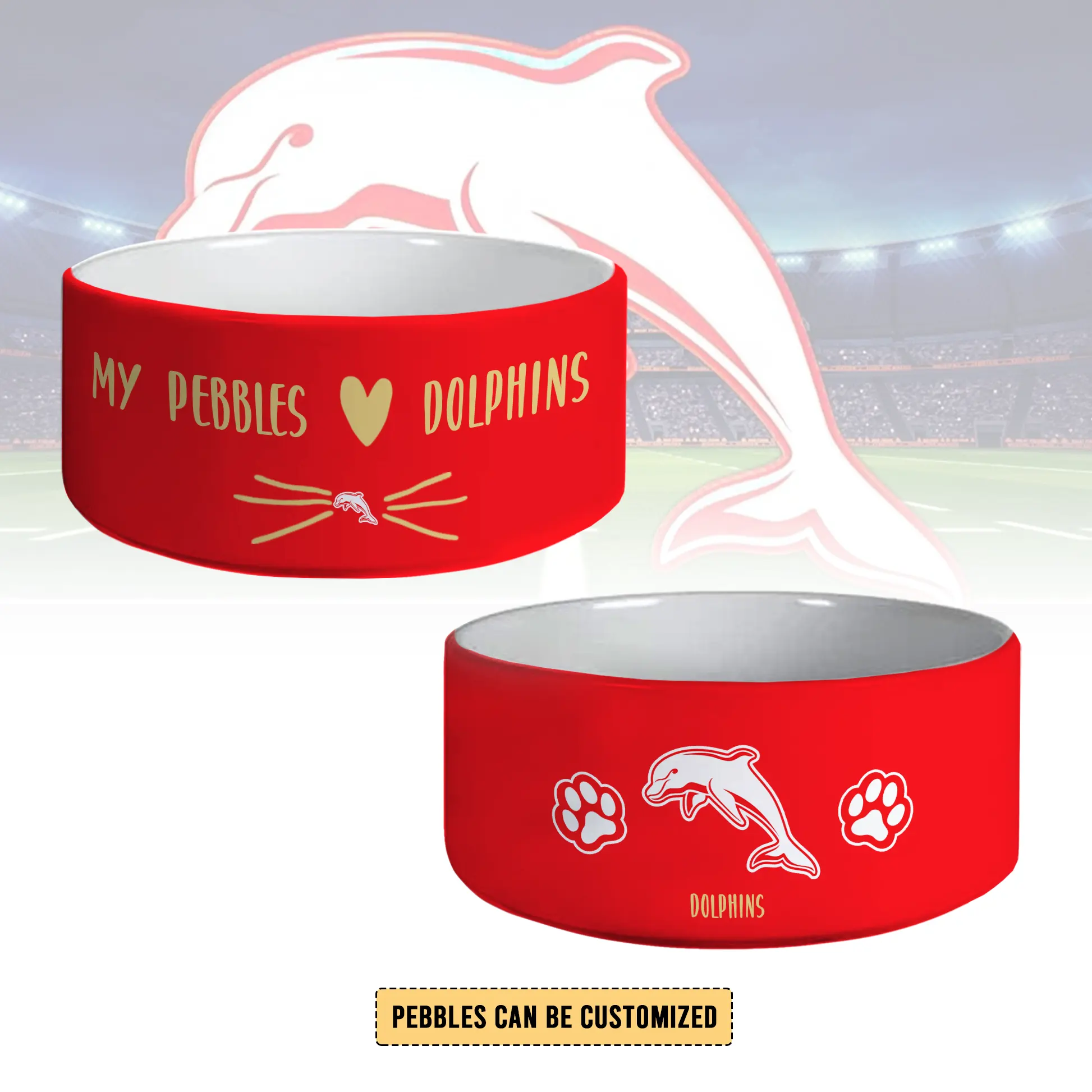 Auspiritmerch Dolphins Personalized Ceramic Pet Bowl Gift For Fans