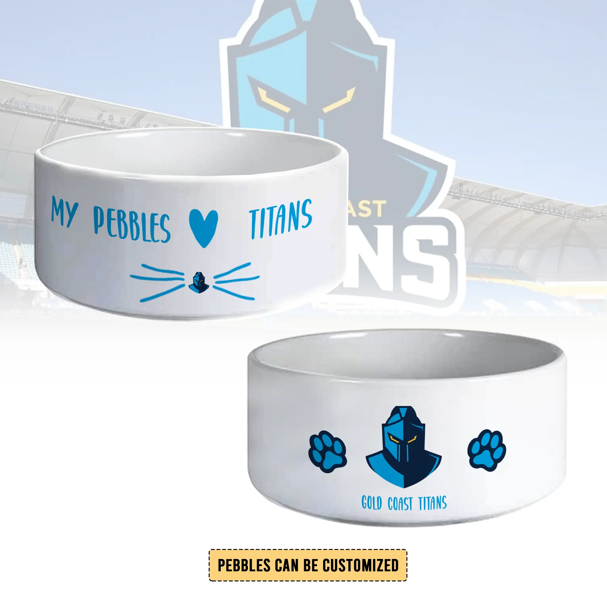 Auspiritmerch Gold Coast Titans Personalized Ceramic Pet Bowl Gift For Fans