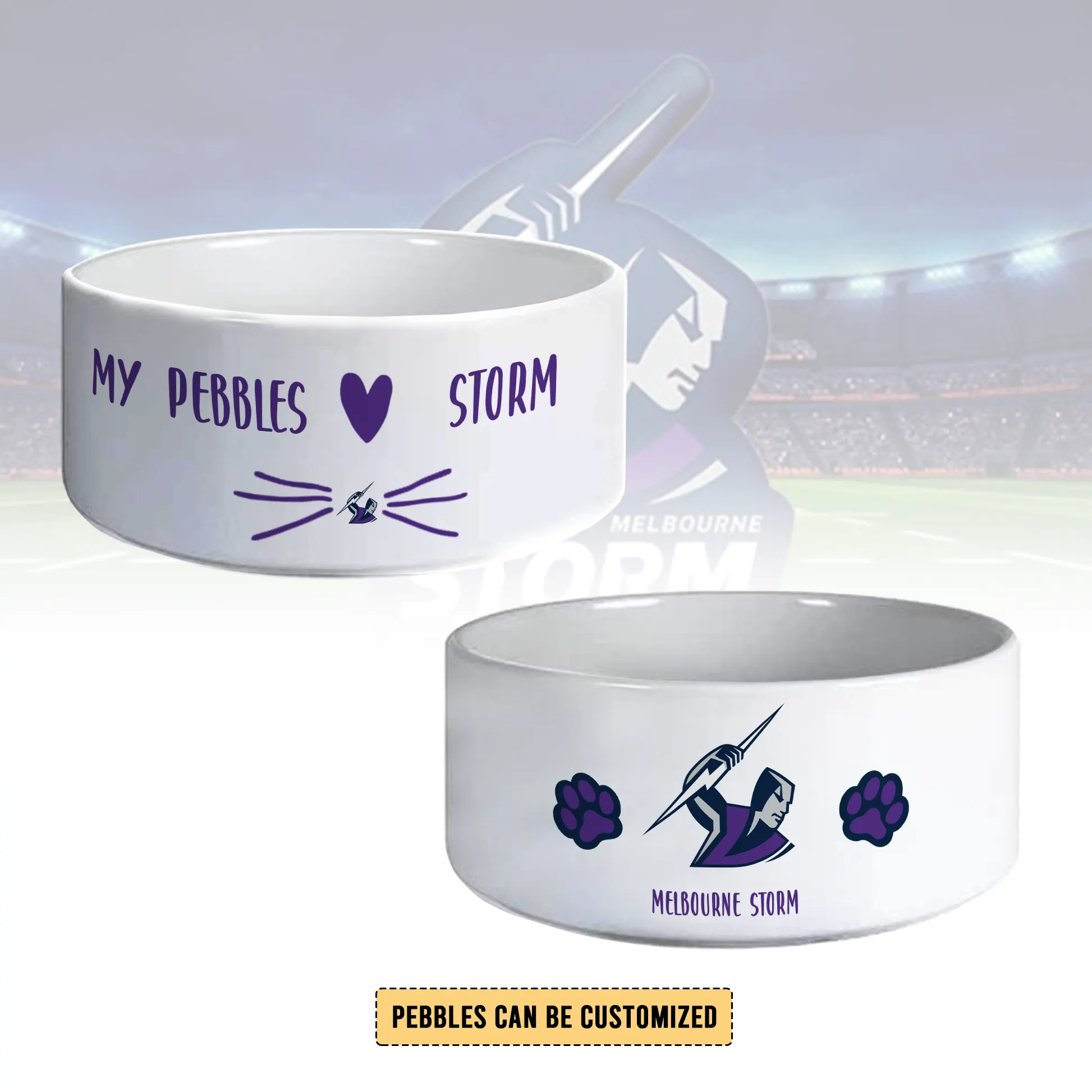 Auspiritmerch Melbourne Storm Personalized Ceramic Pet Bowl Gift For Fans