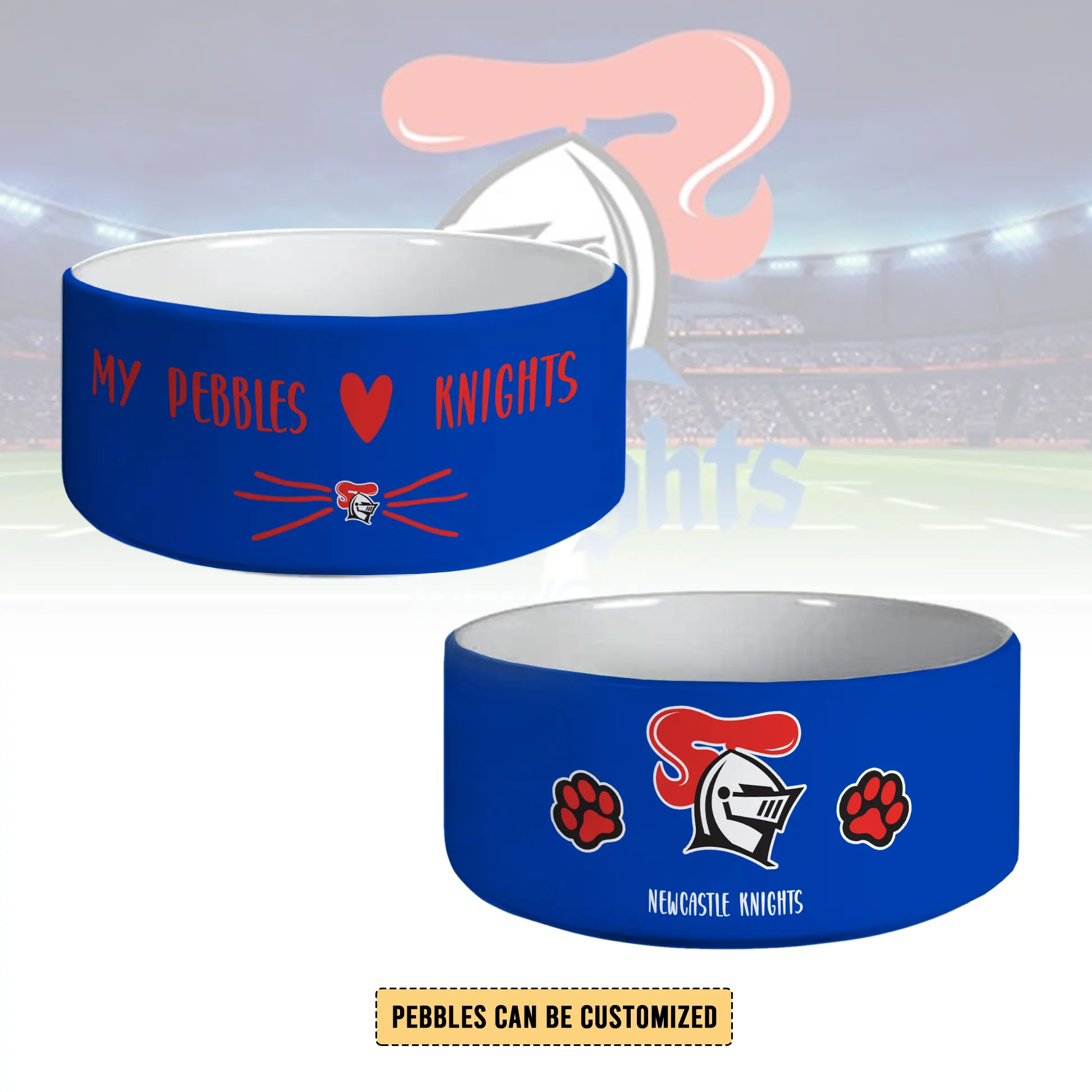 Auspiritmerch Newcastle Knights Personalized Ceramic Pet Bowl Gift For Fans